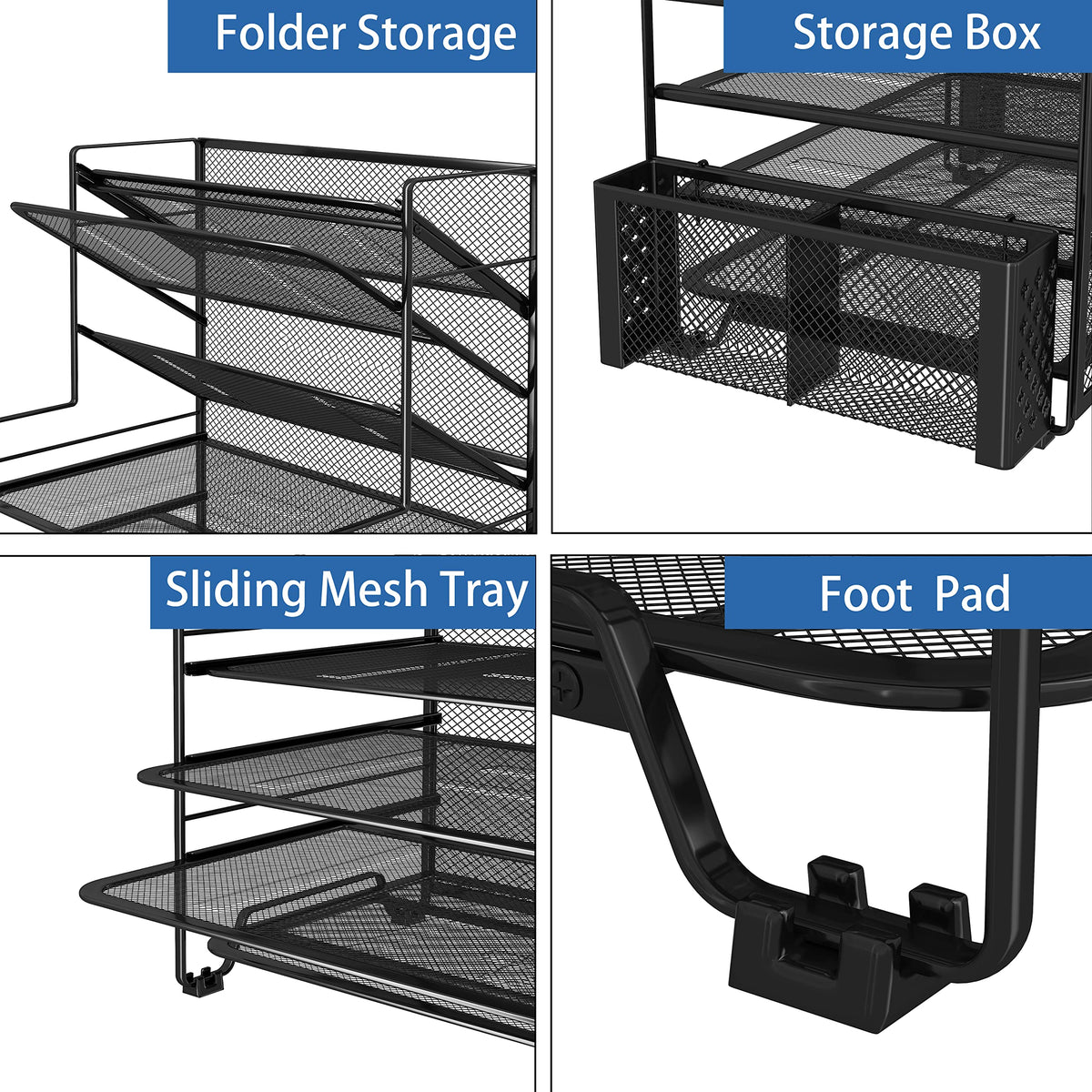 Simple Trending 7 Tier Desk File Organizer, Letter Tray Paper Organizer with Pen Holder and Metal Hanging Basket, Black