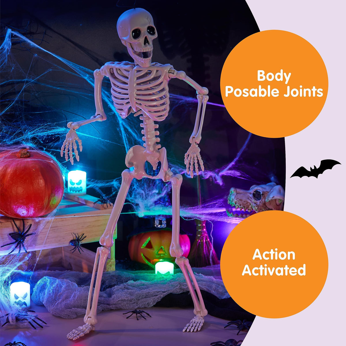JOYIN 6 PCS 16" Halloween Skeleton Decor, Full Body Posable Movable Joints, Hanging Skeletons for Halloween Decoration Indoor Outdoor, Graveyard Haunted House Prop, Spooky Scene Party Favor
