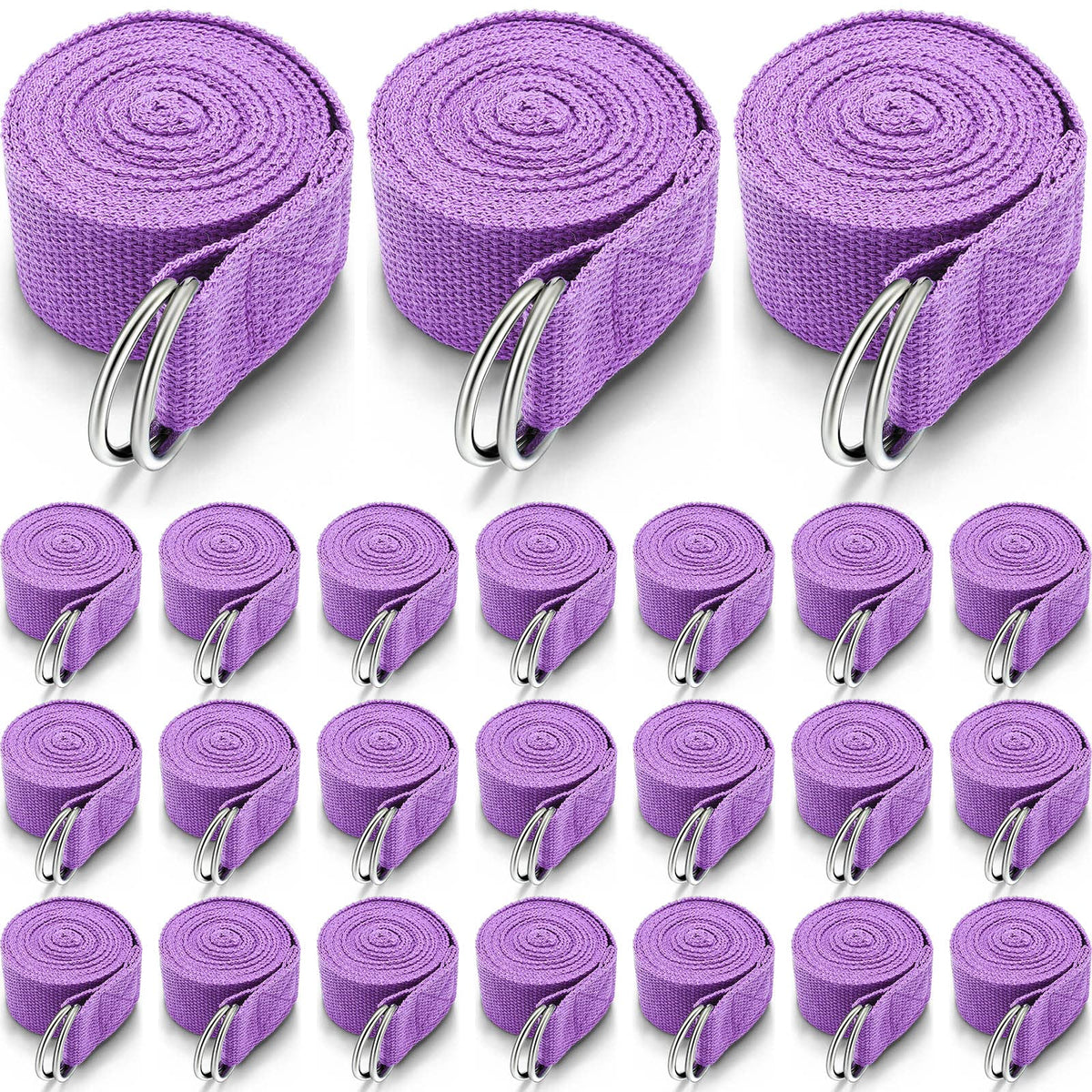 Leyndo 24 Pcs Yoga Strap Stretching Pilates Exercise Adjustable Straps 6 ft Non Elastic Yoga Belt with Adjustable D Ring Buckle for Pilates Gym Workouts Fitness (Purple)