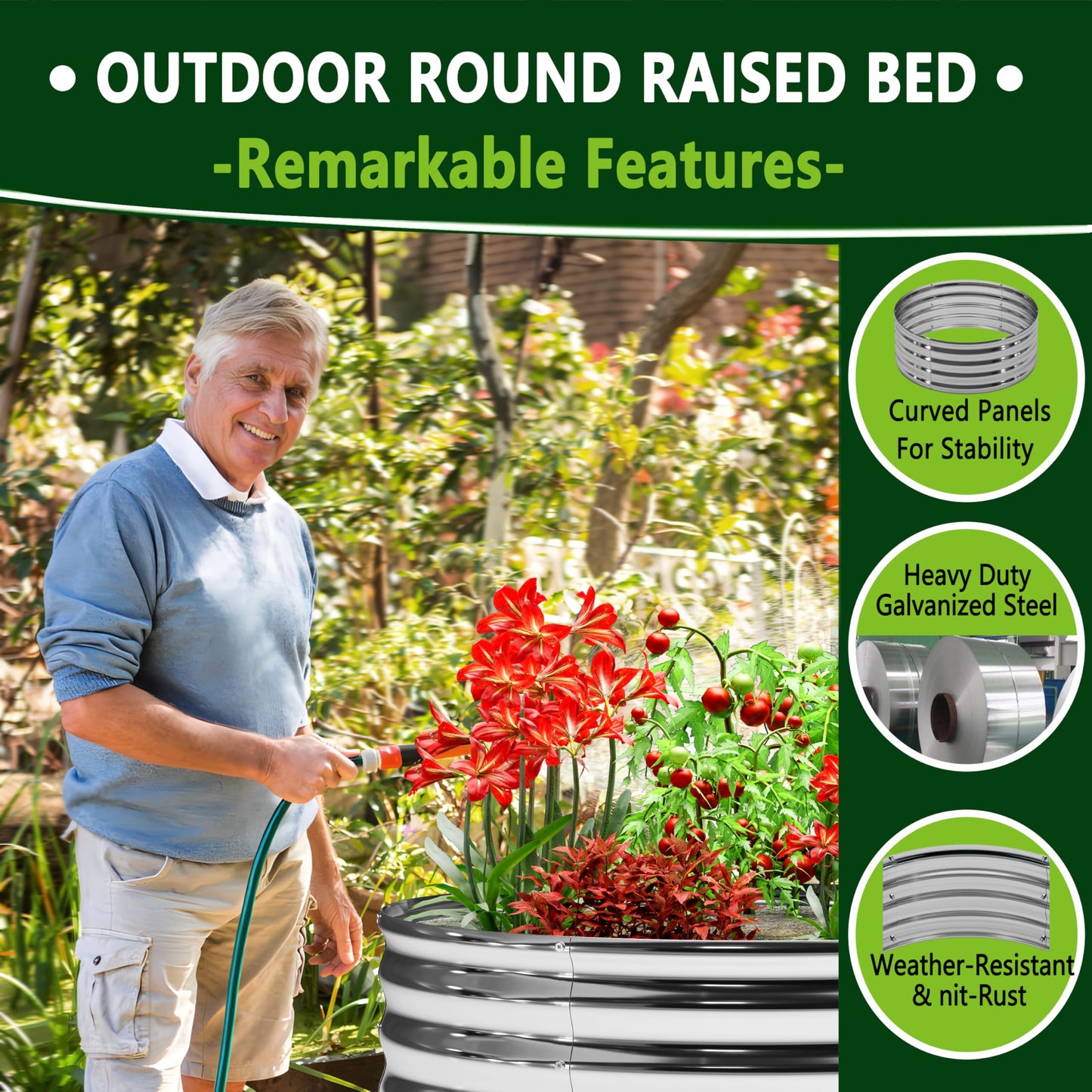 DIIYIV 2x2x1.3ft Galvanized Raised Garden Bed, Planter Raised Garden Beds Outdoor, Round Clearance Raised Garden Beds for Gardening Vegetables