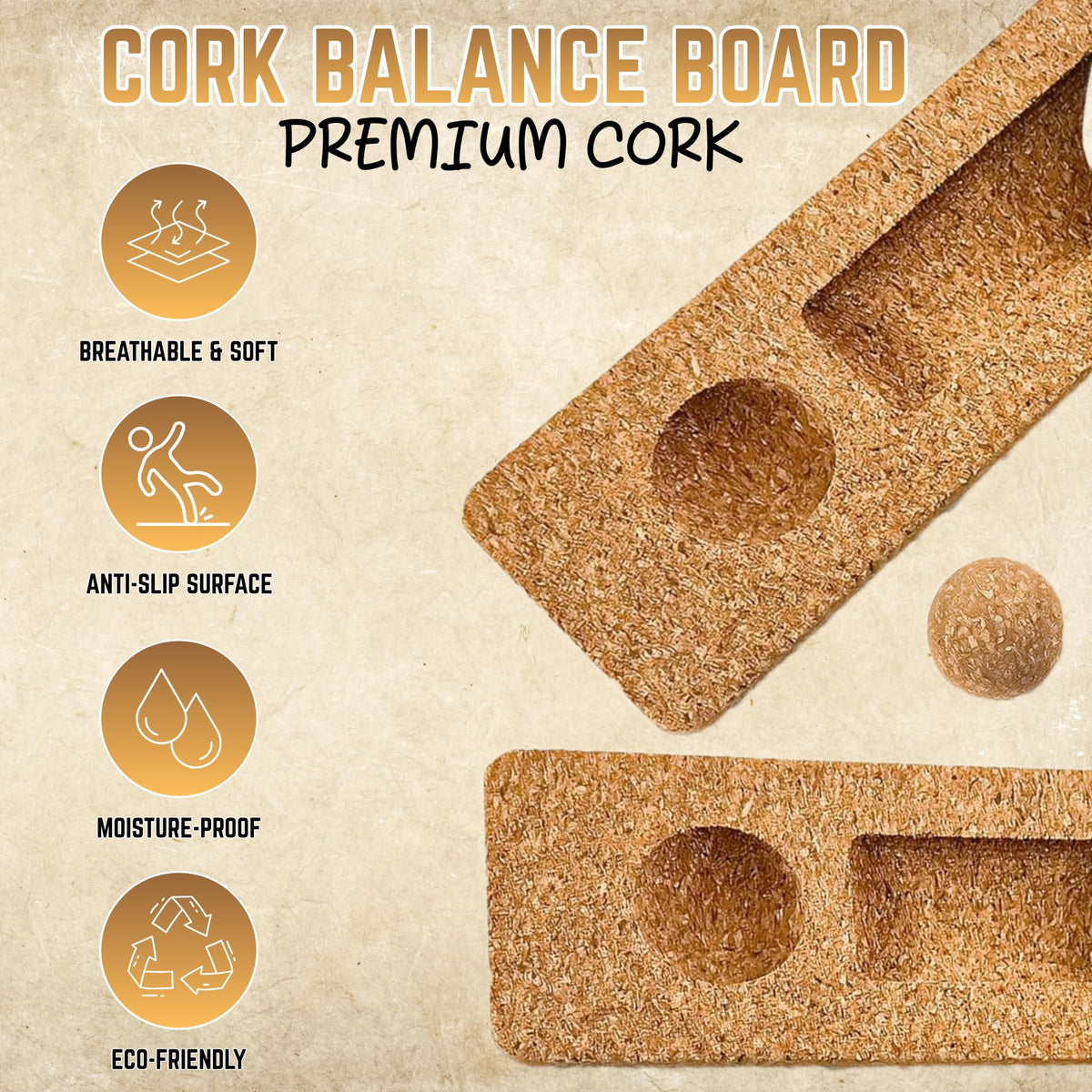 Cork Balance Board 4-in-1 Foot & Ankle Strengthener Kit with Toe Resistance Bands, Massage Ball & Balance Roller, Natural Cork Trainer for Foot Exercise, Mobility, Physical Therapy & Sports Training [Small Family Business]