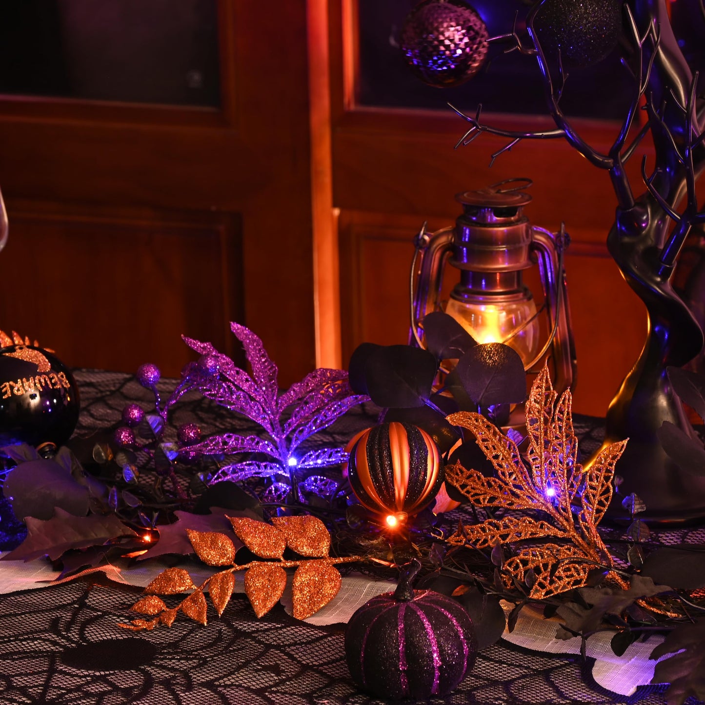 Valery Madelyn Halloween Garland for Mantel with Lights, 6 Feet Pre-Lit Jack-o'-Lantern Pumpkins and Ball Garland Decorations for Table Centerpiece Mantle Indoor Stair Home Decor