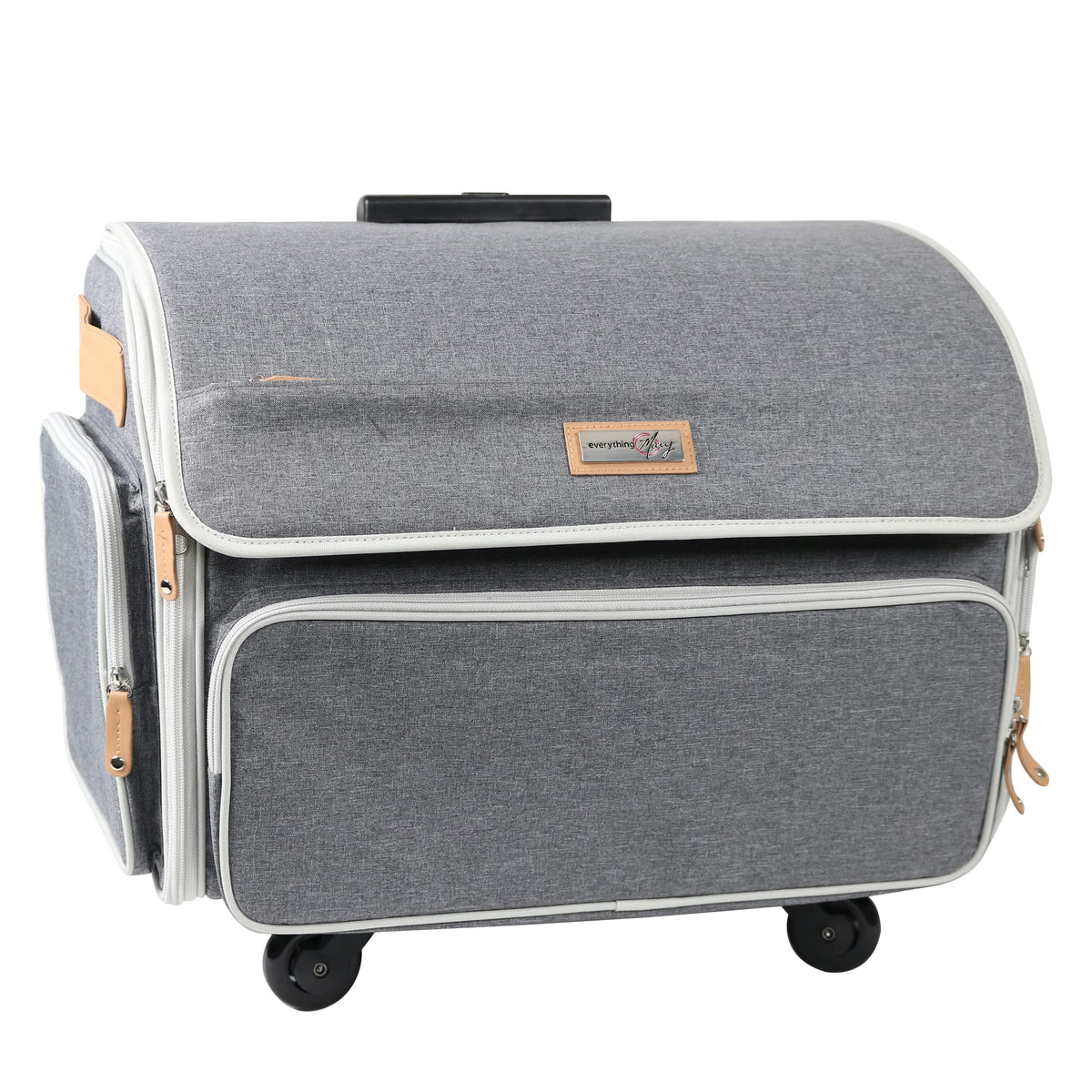 Everything Mary XL Rolling Sewing Machine Case – Heather Grey Craft Bag with 4 Wheels – Collapsible Organizer Compatible with Brother, Singer & Most Sewing Machines
