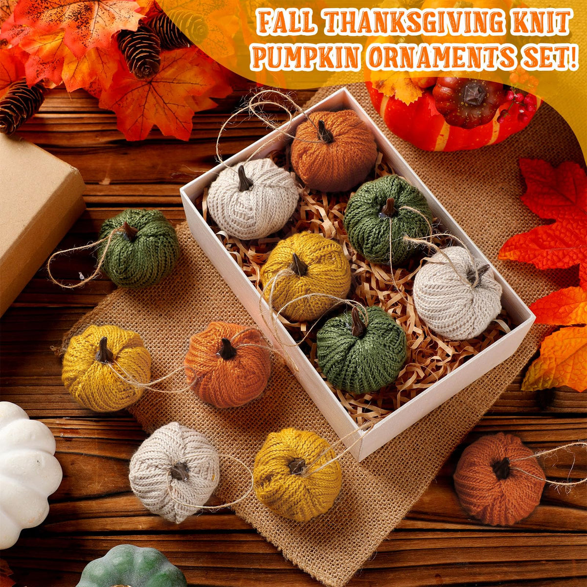 12 Pcs Mini Knit Pumpkins Fall Pumpkin Ornaments Thanksgiving Small Fall Crochet Ornaments Decorative for Autumn Rustic Farmhouse Harvest Decoration (Mini Autumn Set)