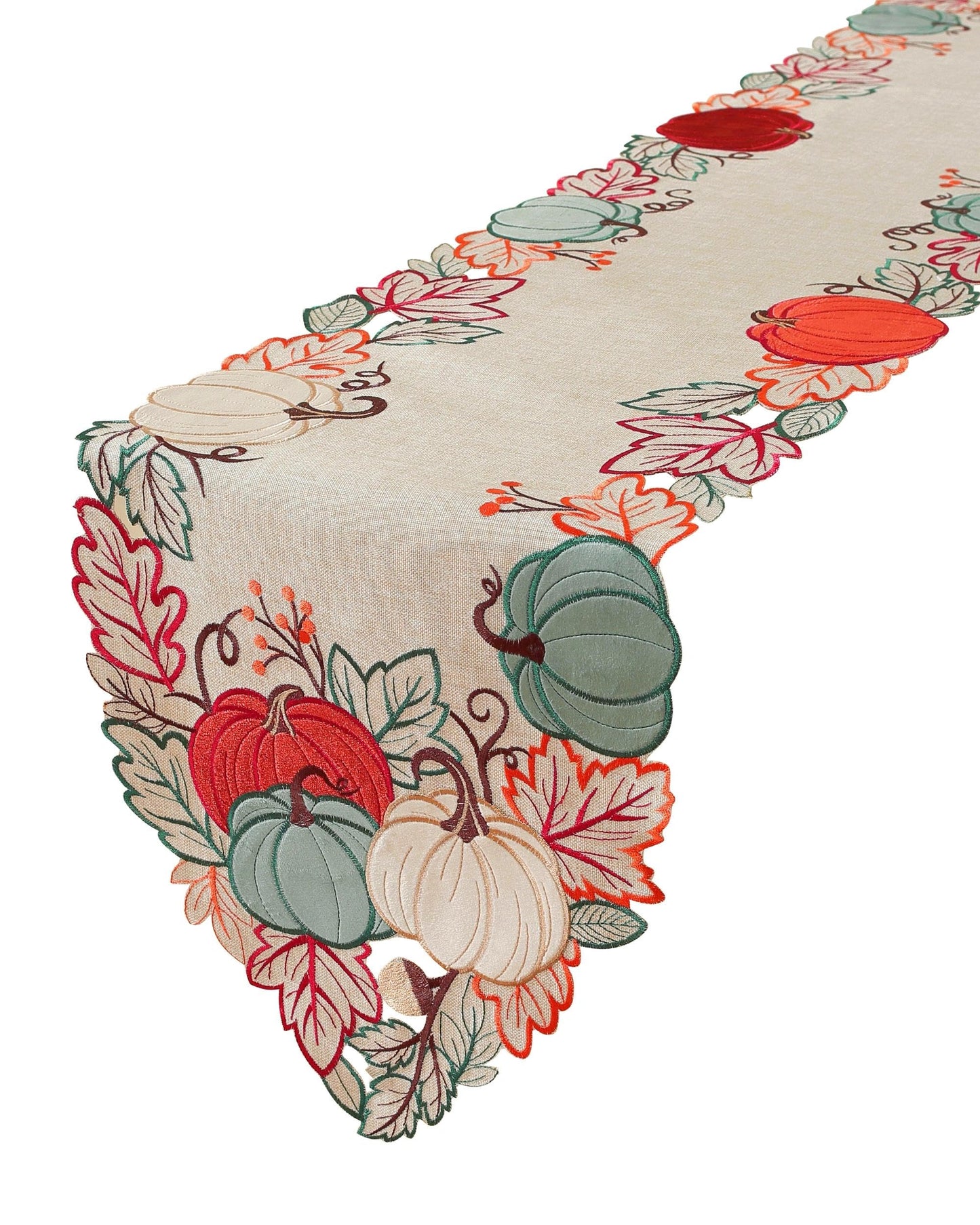 Thanksgiving Decorations Fall Table Runner with Embroidered Velvet Pumpkins Maple Leaf. Table Decor for Home Kitchen Dining Seasonal Harvest Party 68 Inches