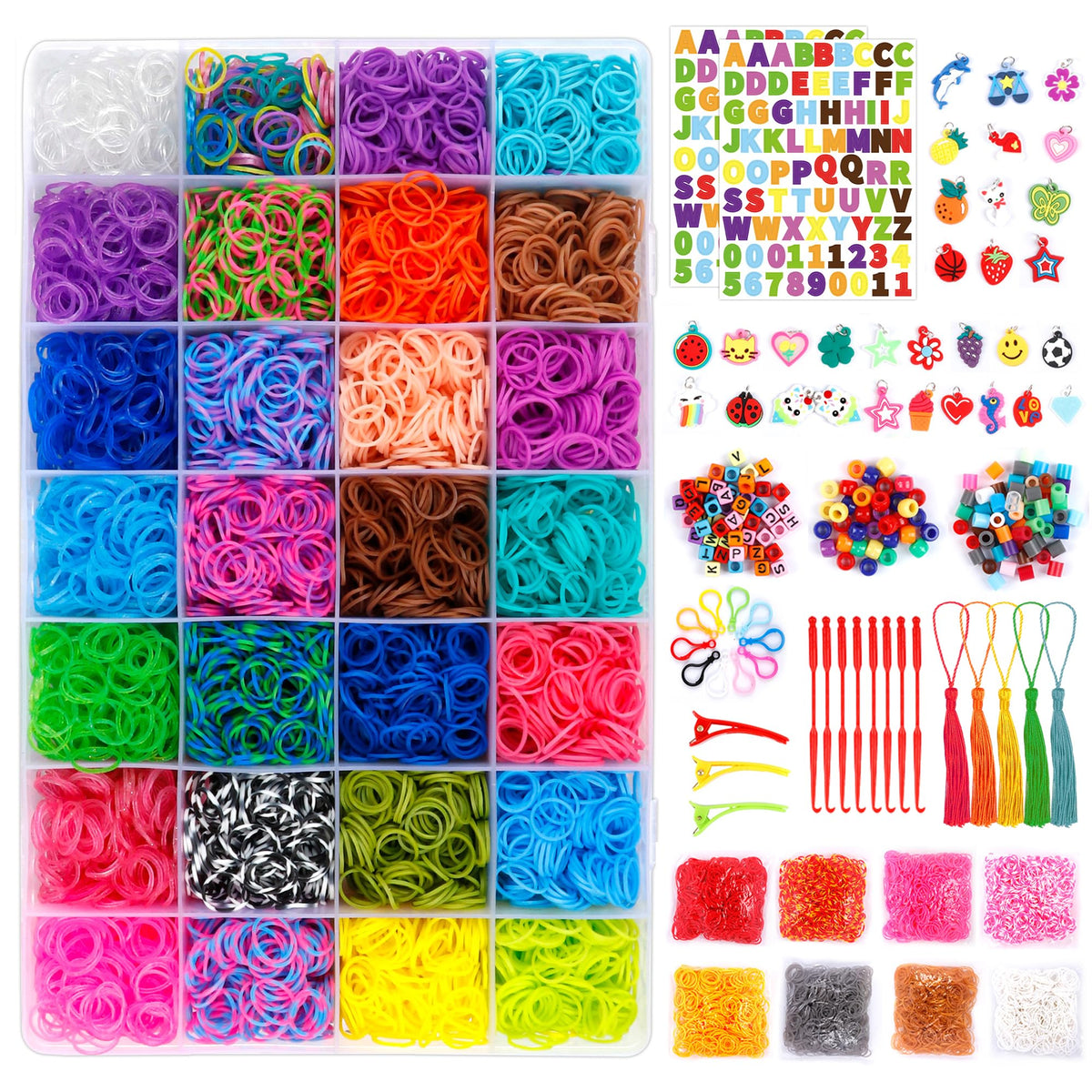INSCRAFT Rubber Band Refill Kit: 18,950+ Rubber Bands in 37 Colors, S-Clips, Beads, Backpack Hooks, Tassels and More, DIY Friendship Bracelet Making Kits, Christmas Birthday Gift for Kids