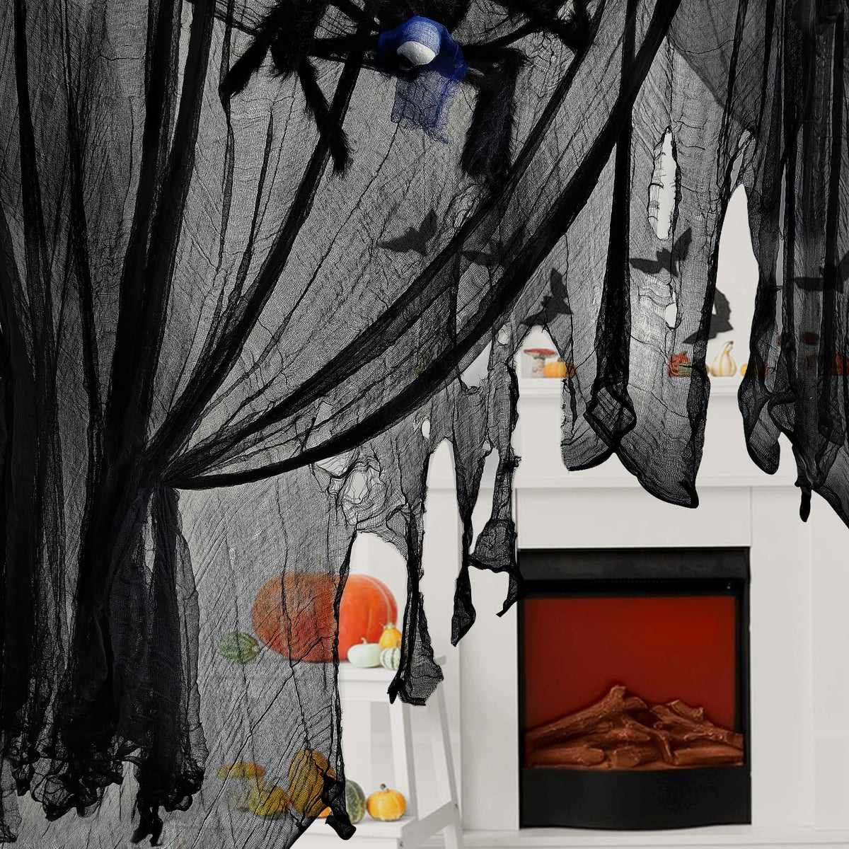 Halatool 85 X 400 in Halloween Creepy Cloth, Black Spooky Cheesecloth Scary Hanging Gauze Decor for Halloween Party Supplies Haunted Houses Windows Doorways Indoors & Outdoors