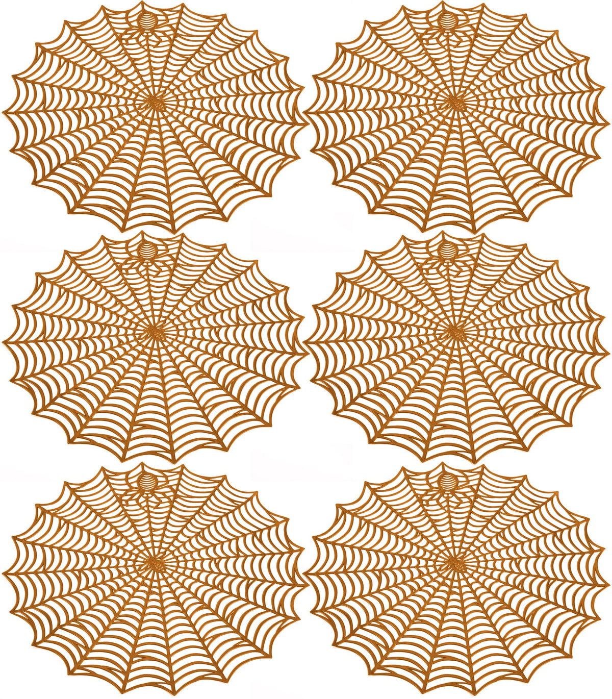 Sfcddtlg 6 Pcs Halloween Spider Web Placemats- 15"" Heat Insulation Halloween Placemats Spider Web Table Mats- Hollow Out Spiderweb Coasters Placemat for Dining Table Halloween Decoration (Brown)