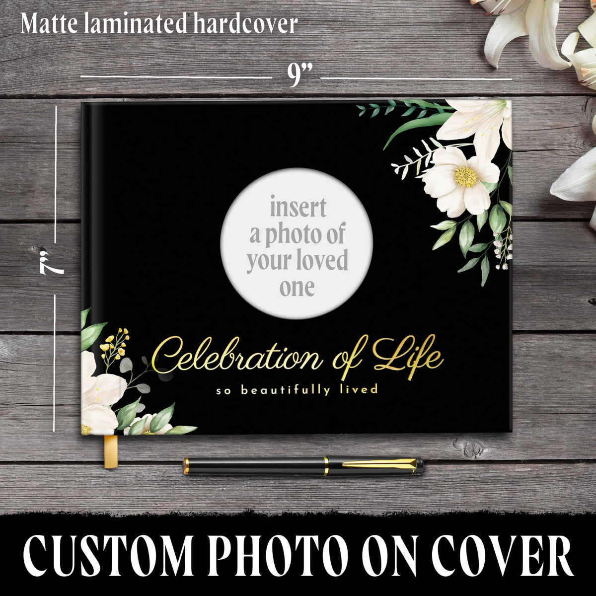 GUATE STORE Funeral Guest Book – Black Cover, 3-Piece Set with Guest Book, Table Sign, and Pen – Memory Book for Celebration of Life, Memorial Signing, Elegant Funeral Supplies, and Durable Design