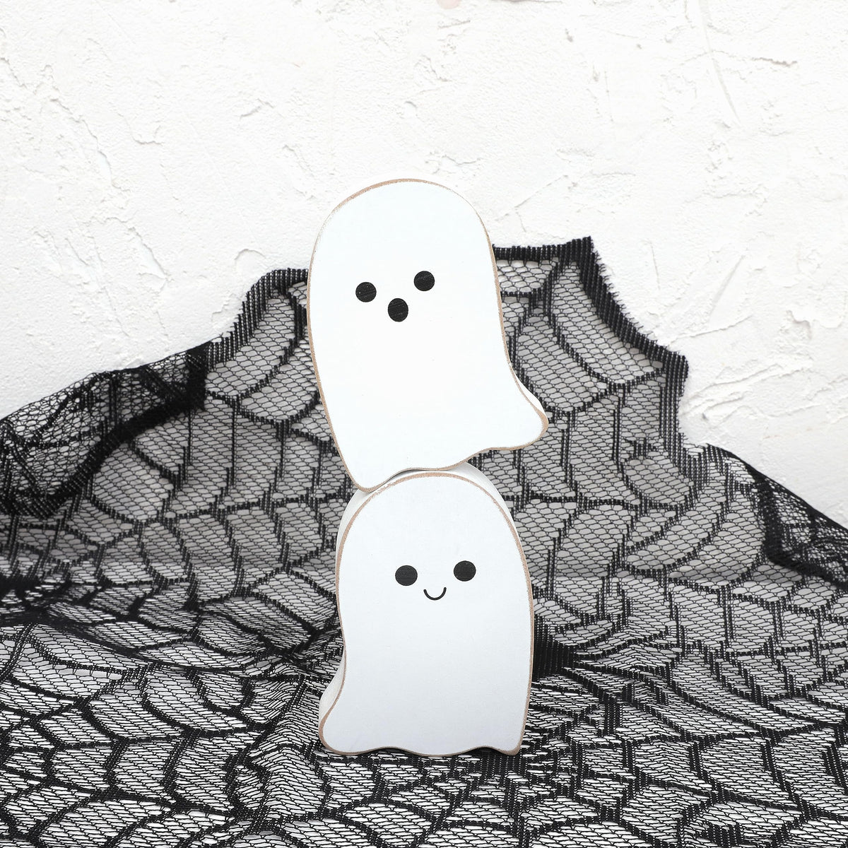 2 Pieces Halloween Decorations Wood Halloween Ghost Sign - Halloween Tiered Tray Decor, Distressed Wood Standing Ghost Sign for Halloween Party, Halloween Table Decor