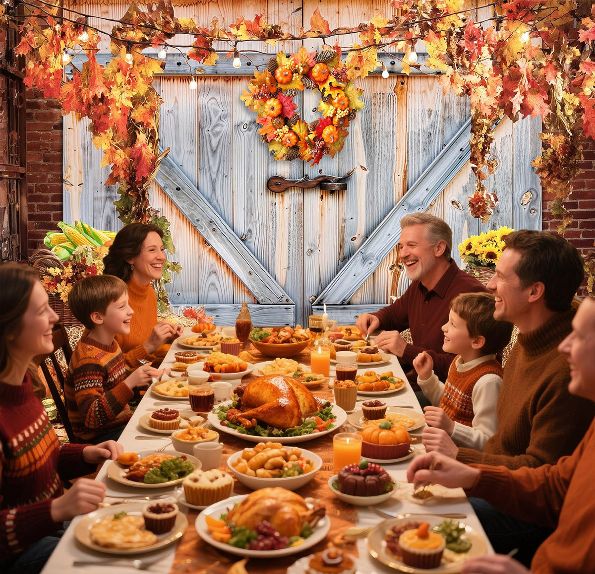 Fall Photo Backdrops for Photography, Pumpkin Thanksgiving Backdrop for Photoshoot, Orange Maple Leaves Harvest Friendsgiving Decorations 10x8ft