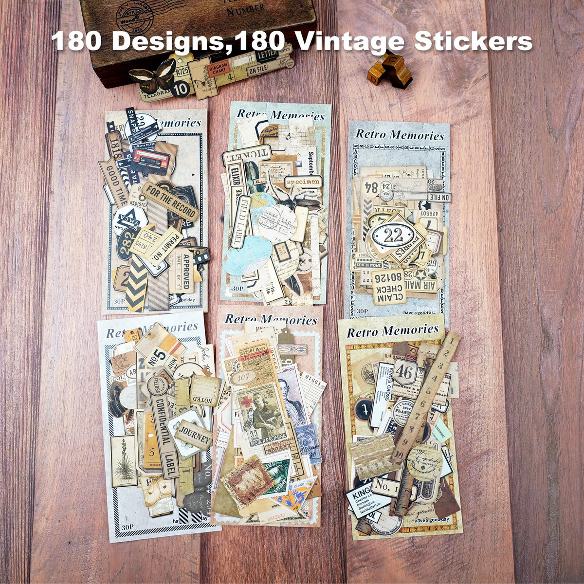 AuriicLeaf Retro Memories Vintage Scrapbook Stickers - 180pcs Aesthetic White Kraft Paper Ephemera Self-Adhesive Die-Cut Designs for Journaling Collage DIY Crafts
