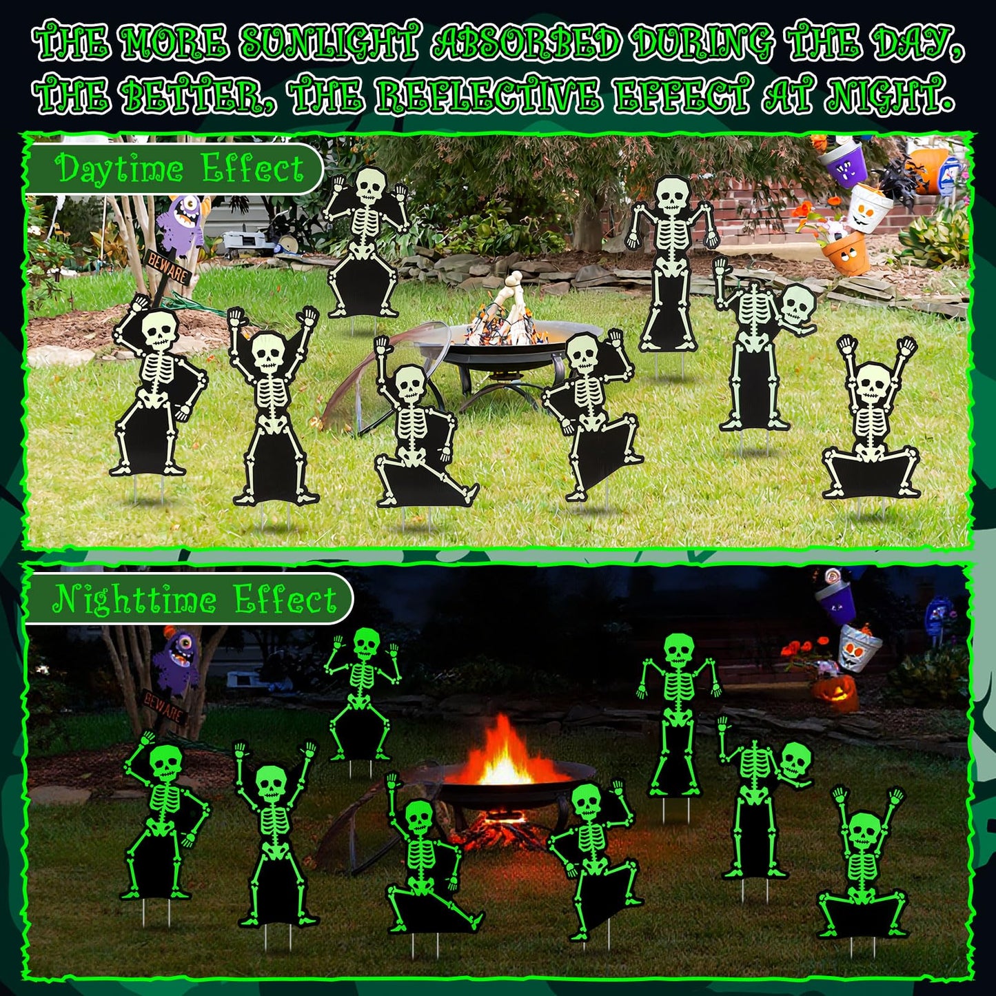 Jetec 8 Pcs Halloween Outdoor Decorations Glow in The Dark Skeleton with Stakes Luminous Halloween Graveyard Decoration Funny Skeleton Yard Signs for Outdoor Lawn Yard Garden