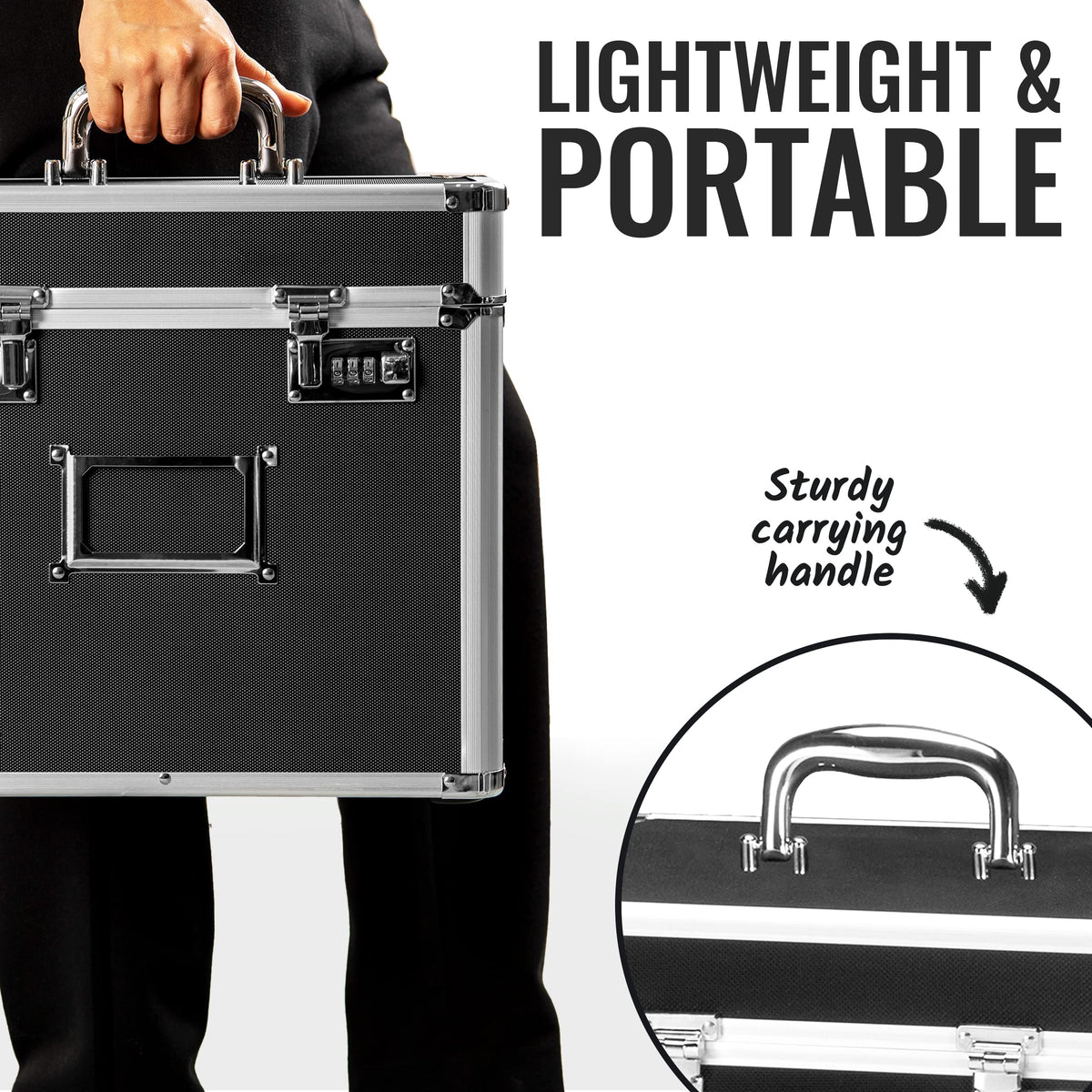 Vaultz Locking File Organizer Box - 13.5 x 13.25 x 10.5 Inch Large, Portable Locking Storage Box for Filing Letters & Documents w/Combination Lock, Black