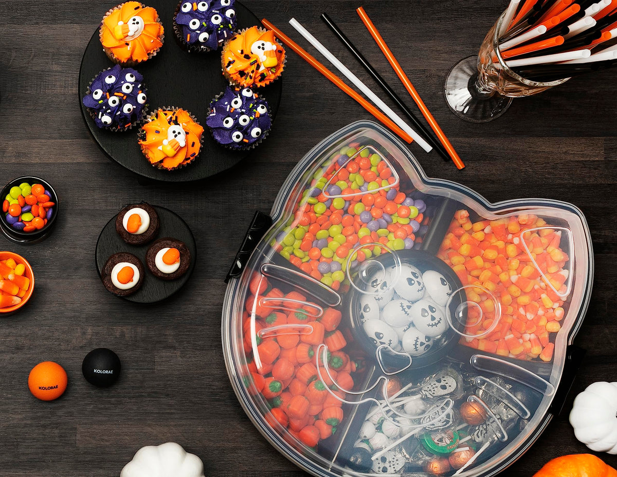 KOLORAE Black Cat Reusable Serving Tray - Unique 5 Compartment Cat Snack Tray - Great for Entertaining Food Storage for Appetizers, Snacks, Chips & Dip, Fruits & Veggies - Fall Halloween Tray