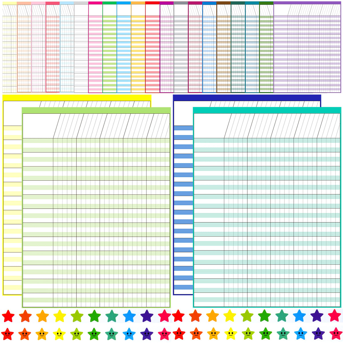Youngever 17 Inch x 22 Inch Multi-Color Laminated Dry Erase Incentive Chart with Reward Stickers for Chore Responsibility, School Attendance, Homework Progress Tracking Chart (24 Charts 1600 Stickers)