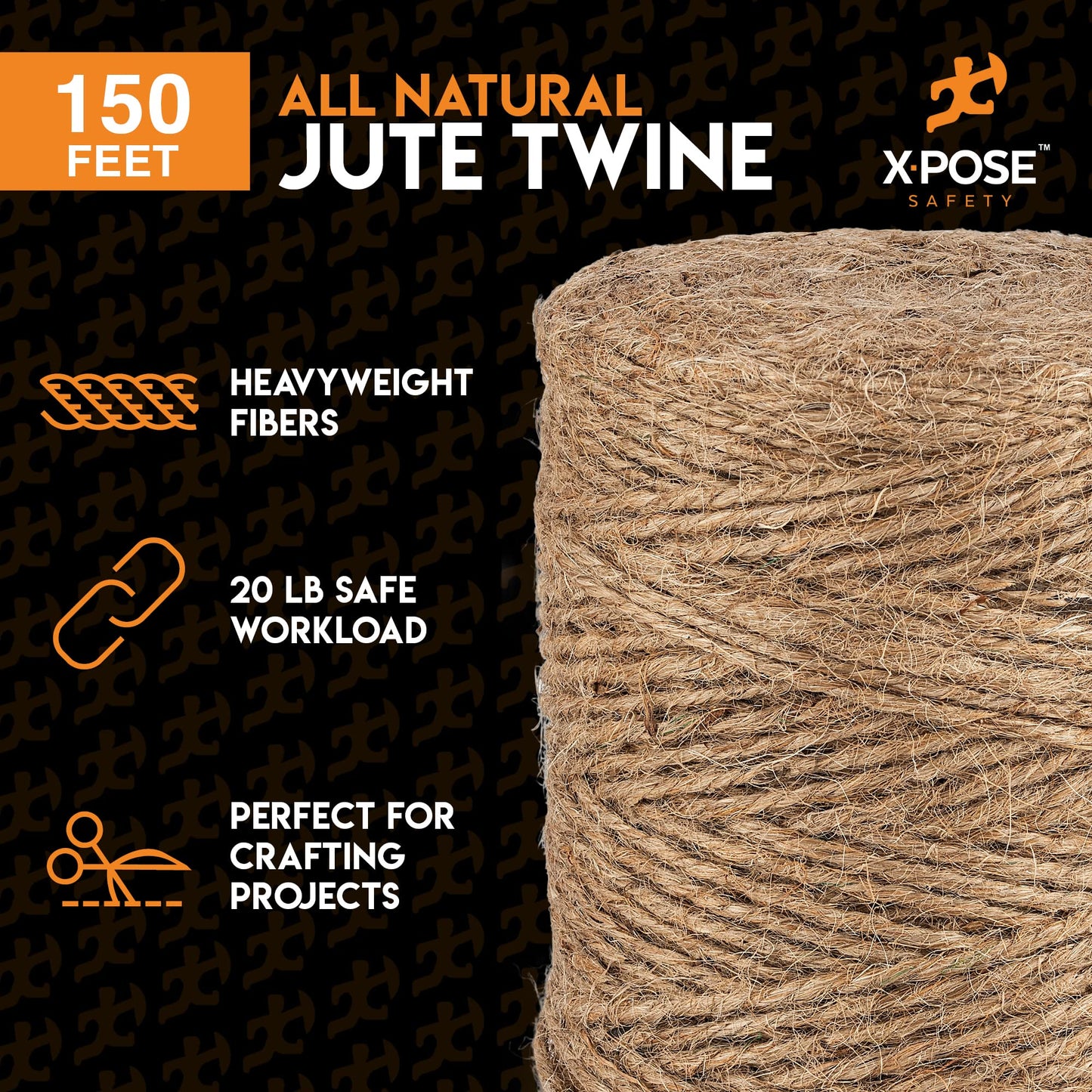 Jute Twine - 3 Ply Brown Roll 150 Feet Natural Jute String for Crafts, Packaging, Wrapping, Decorative Rope Cord for Hanging Ornaments (6 Packs)