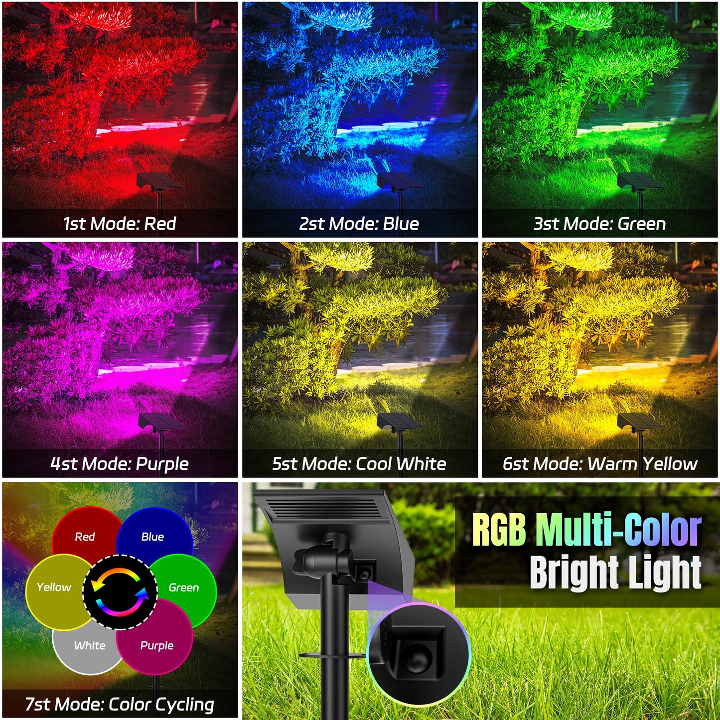 WENATY Solar Spot Lights Outdoor Color Changing, [7 Mode/6 Pack] Christmas Landscape Spotlights, Solar Lights Outdoor Waterproof,Led Powered Flood Light for Halloween Pathway Yard Garden Tree Walkway