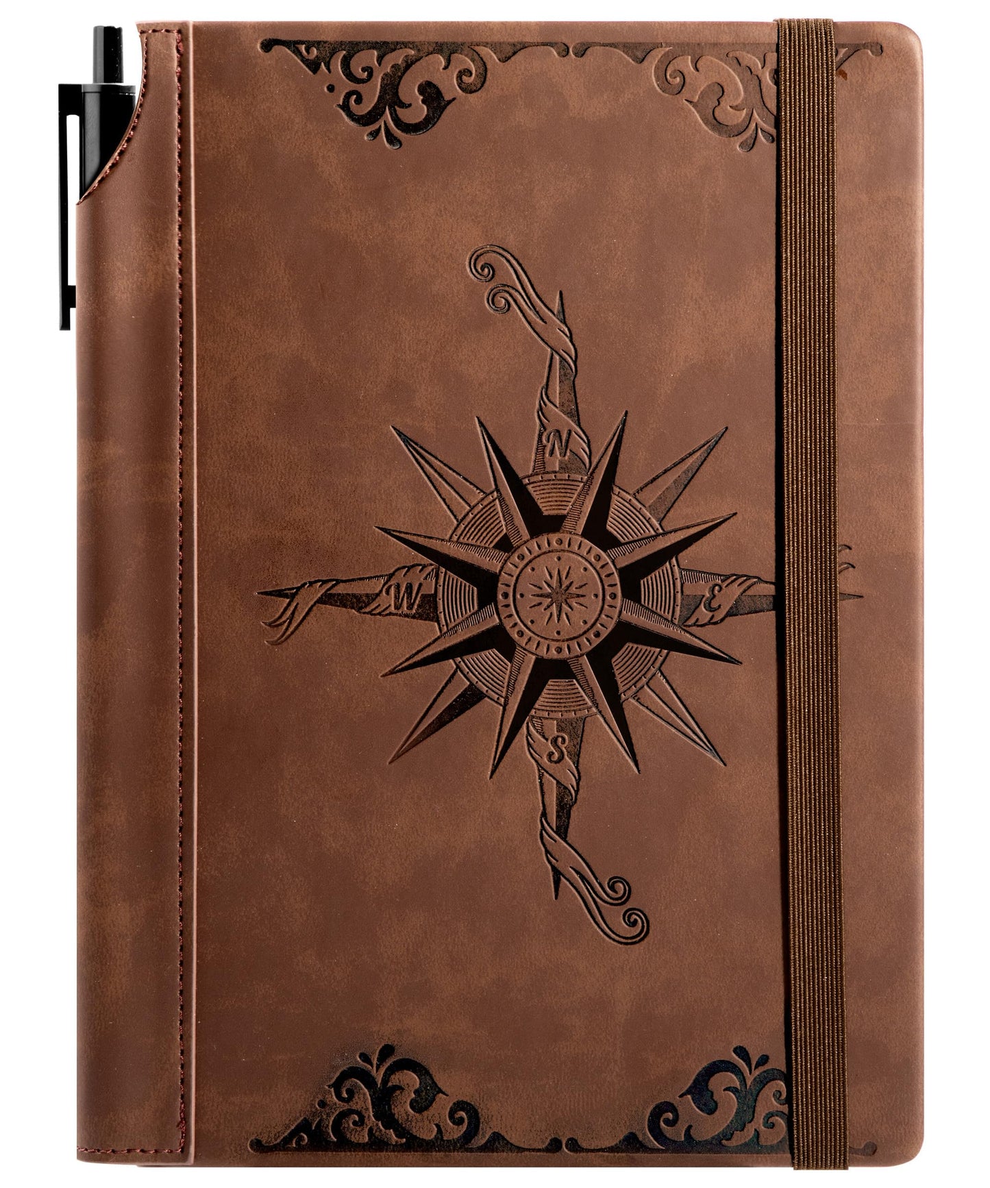 CAGIE Compass Leather Notebook Journal for Men, 100 GSM 288 Pages Lined Journals for Writing, A5 Hardcover Journaling Notebooks Gift Set with Pen for Travel Office Daily Writing