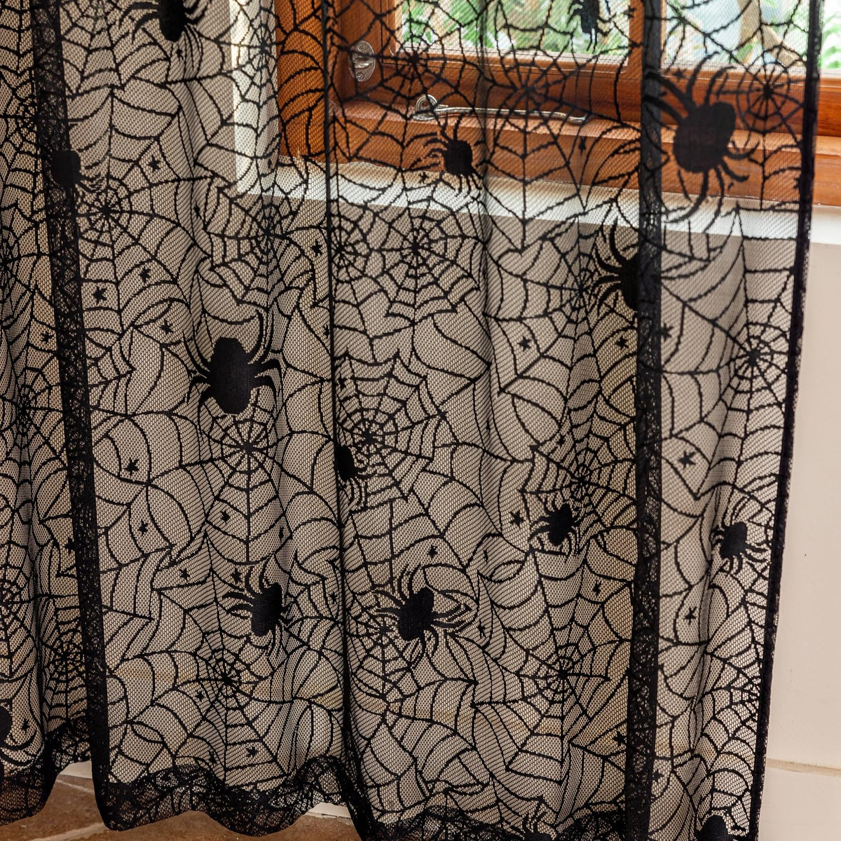 YJ YANJUN Halloween Curtains for Living Room 72 inch Long Goth Black Sheer Curtains 2 Panels Spooky Spiderwebs Halloween Decoration for Party Supplies Garage Door 55Wx72L Inch