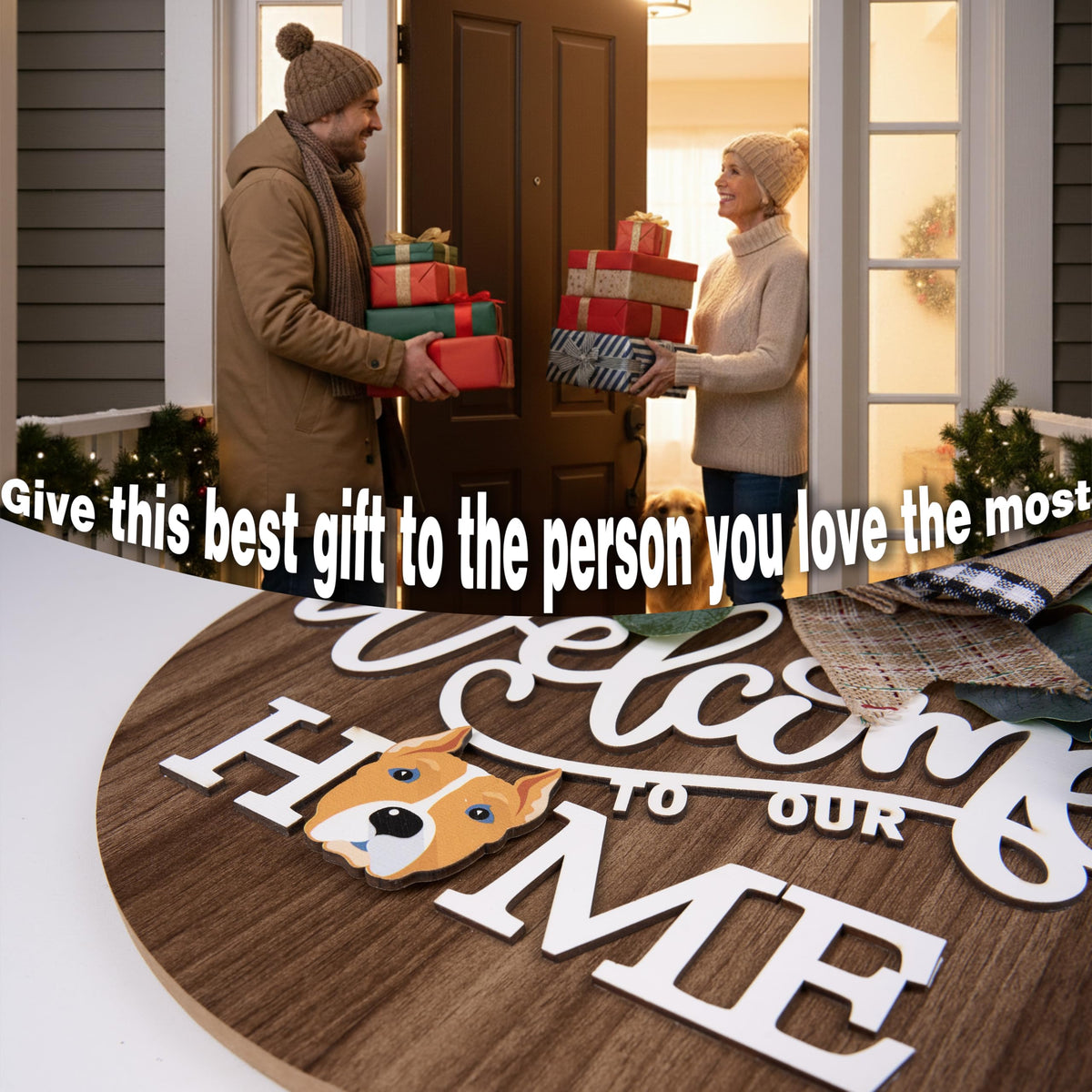 CondorPasea Interchangeable Welcome Door Sign with 16 Different Replaceable Patterns - 12" Round 3D Rustic Wooden Front Porch Decor, Artificial Leaves & Rustic Beads, Farmhouse/Classroom All Seasons Holiday (Christmas Halloween) Welcome Home Hanging Sign
