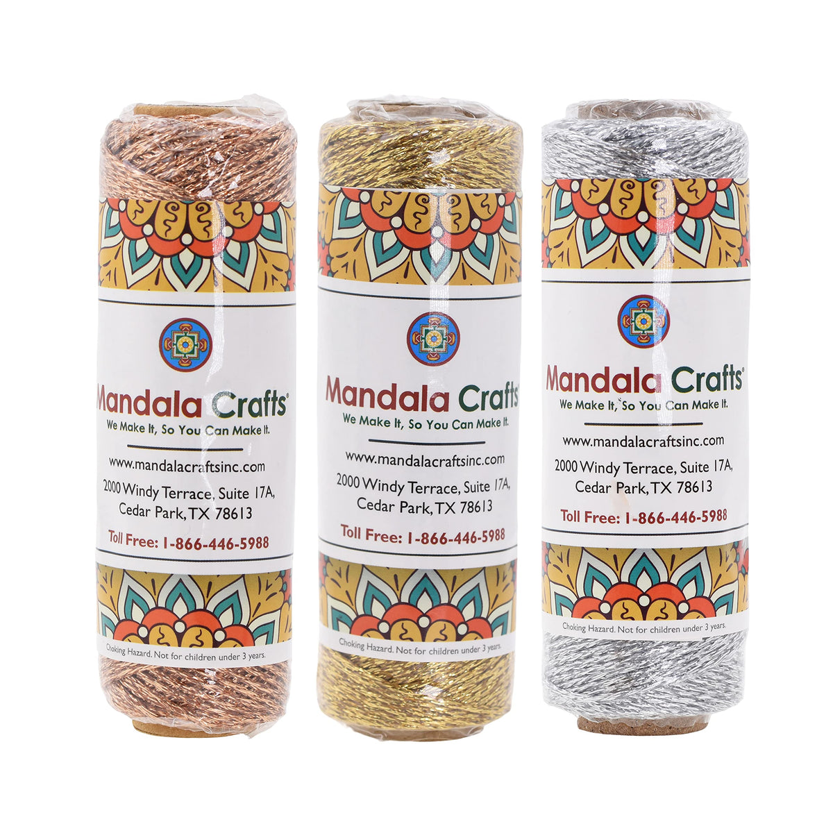 Mandala Crafts Gold Silver Rose Gold String for Gift Wrapping – 55 X 3 Yards 1mm Thin Metallic Bakers Twine for Crafts, Packaging, Party Favors, and DIY Decorations