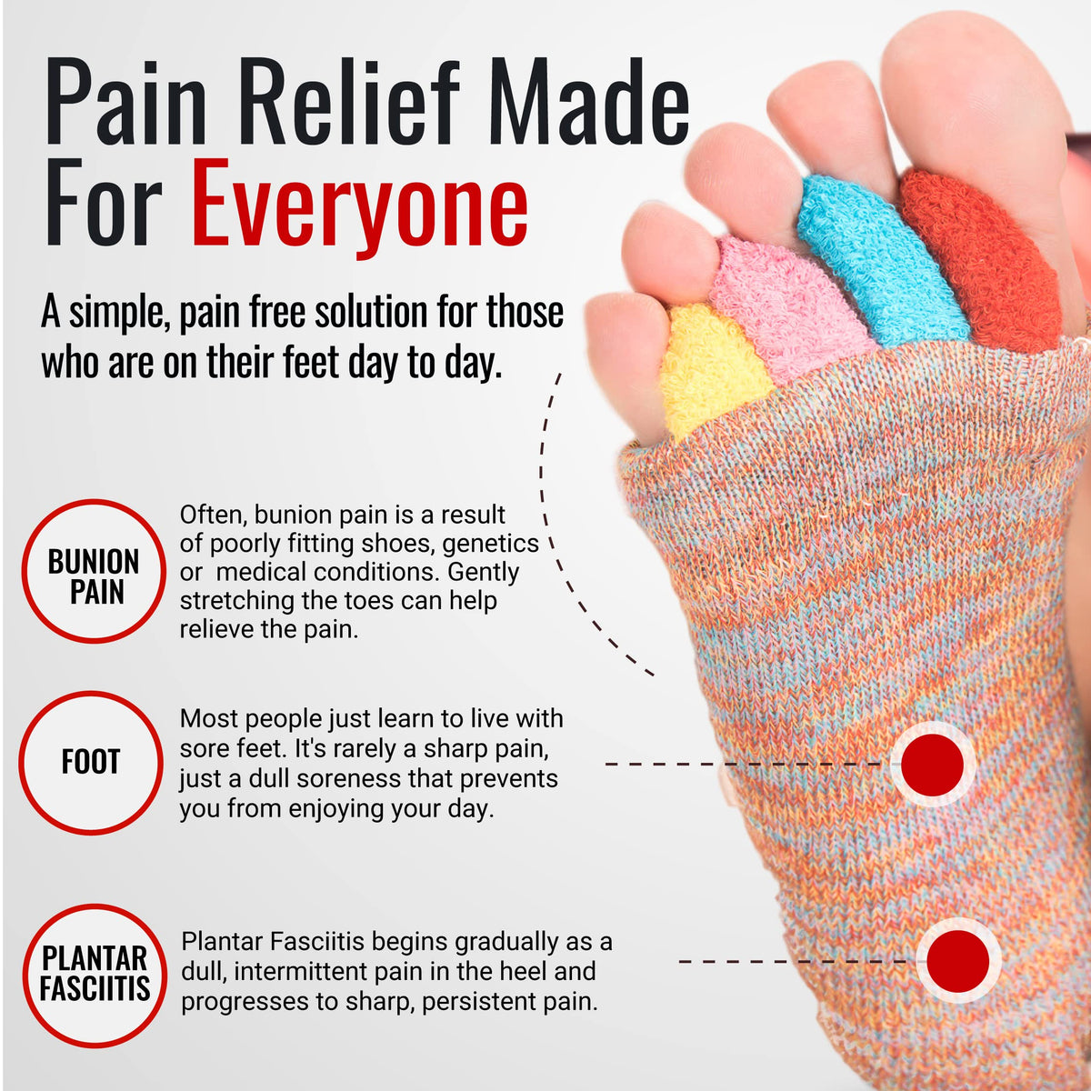My Happy Feet Foot Alignment Socks with Toe Separators for Men or Women | Red - (Medium)