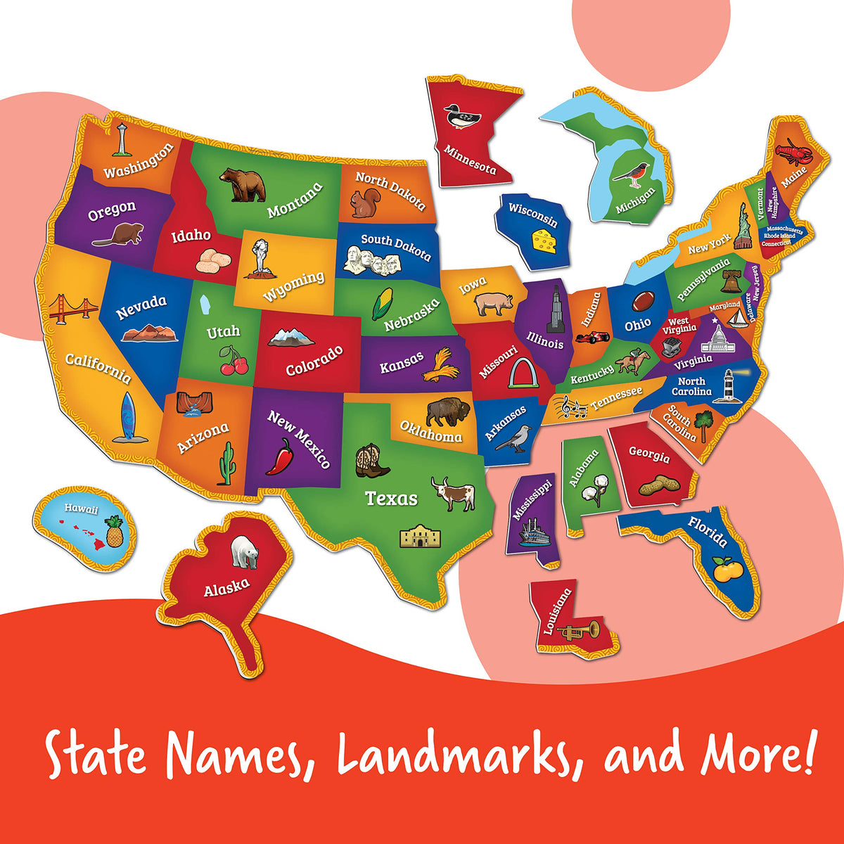 Learning Resources Magnetic U.S. Map Puzzle - Educational Map of the United States of America, Geography Matching Games, Kids Homeschool and Classroom Must Haves, Gifts for Boys and Girls