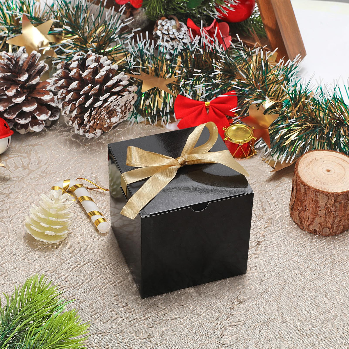 DOYIDE Small Gift Boxes, 60 Pcs 4x4x4 Inch Black Elegant Paper Box with Ribbons, Party Favor Boxes for Candy Cupcake Christmas Wedding Baby Shower Bridesmaids Birthday