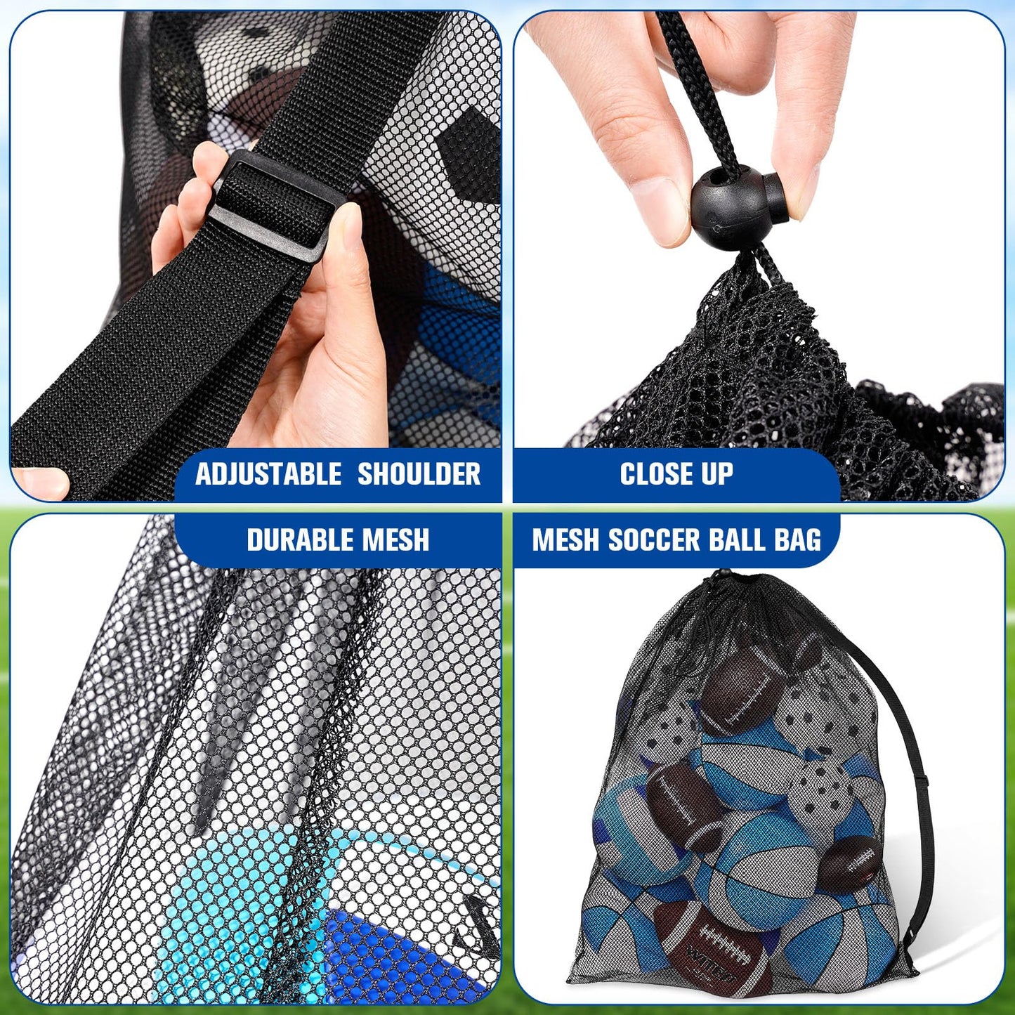 Shappy 8 Pack Extra Large Sports Ball Bag 30 x 40 Inches Mesh Soccer Basketball Bags Large Mesh Pouch with Adjustable Shoulder Strap for Football Volleyball Gym Sports Equipment