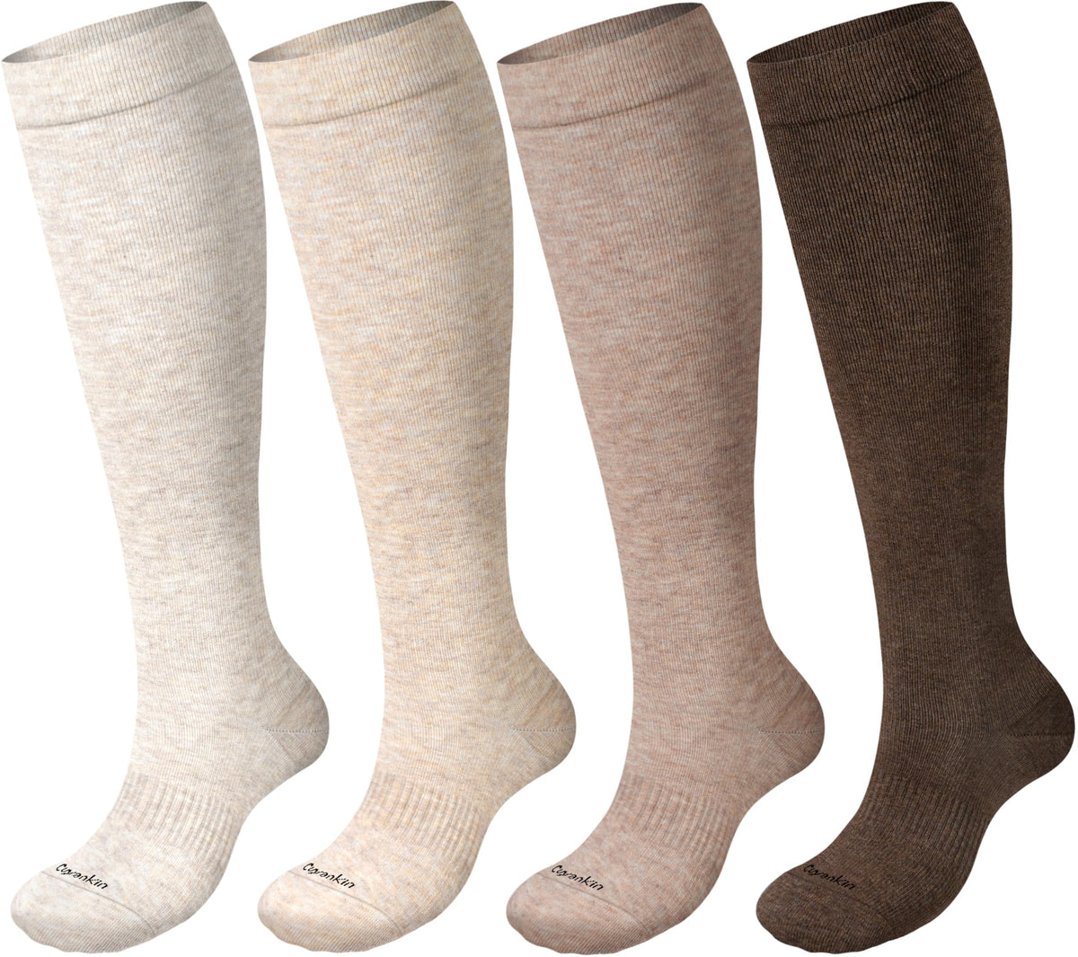 Cuyankin Compression Socks for Women and Men Cotton 15-20mmHg Knee High Soft Support Sock for Nurses, Flying, Travel, Pregnancy,Improve Circulation, Cream, Brown, Coffee