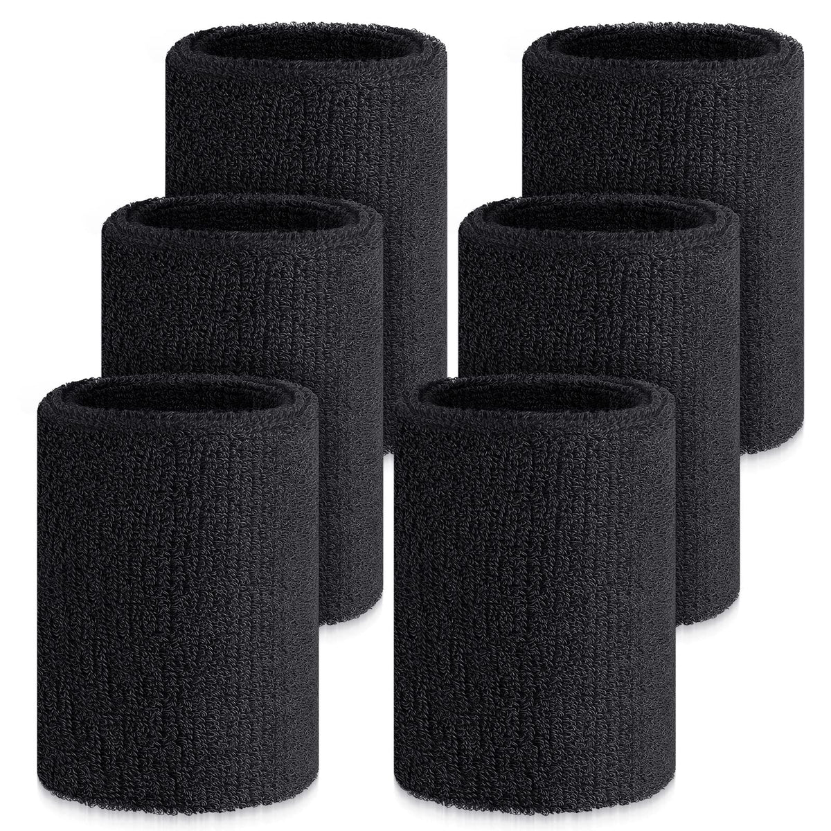 Wettarn 6 Pcs 4 Inch Cotton Elastic Wrist Bands for Sports, Gymnastics, Tennis, Football, Hiking, Cycling, Running (Black, about 4 x 3.15 inches, 10 x 8 cm)