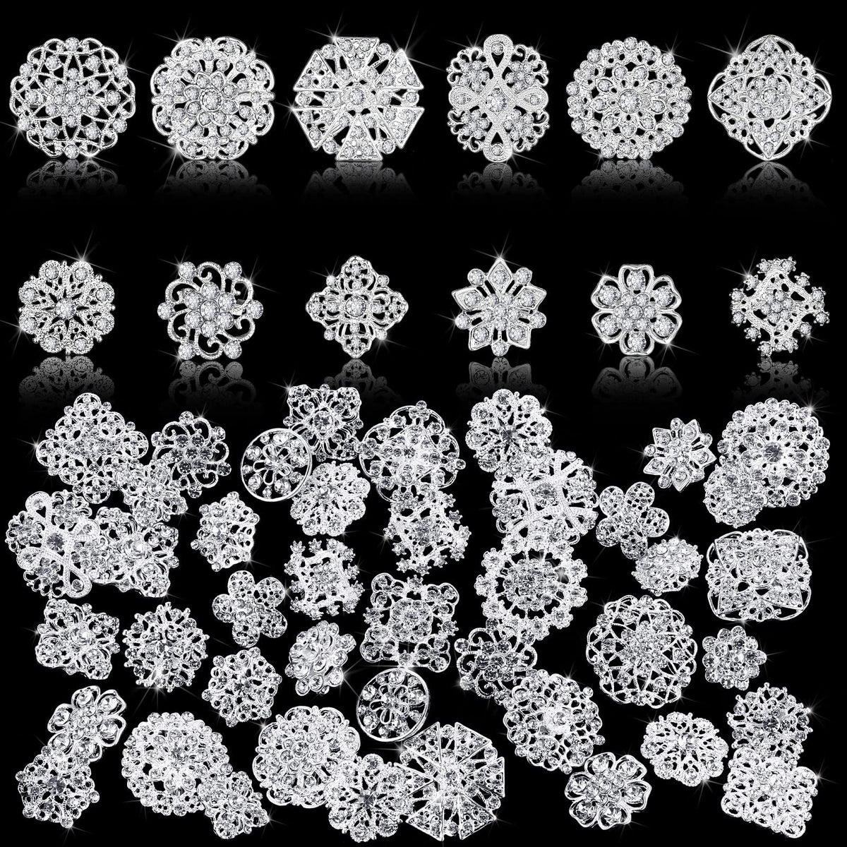 36 Pieces Clear Rhinestone Brooches for Crafts Crystal Flower Brooch Pins with Rhinestones Silver Bulk Brooches Jewelry for Woman Flower Lapel Badge Pins DIY Wedding Bouquet Broaches Kit (Silver)