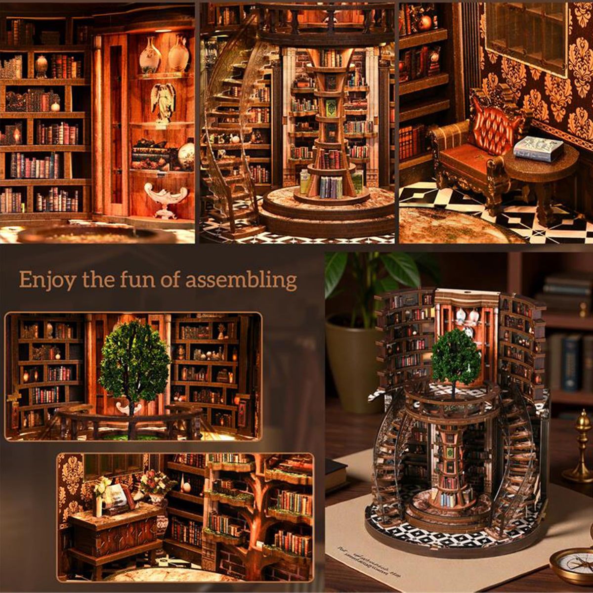 ISSEVE Book Nook Kits for Adults, Library Booknook Kit DIY Miniature Dollhouse Book Nooks, 3D Wooden Puzzle Model Creative Bookshelf Home Decoration Adult Crafts Kits Gift (Wisdom Book Repository)