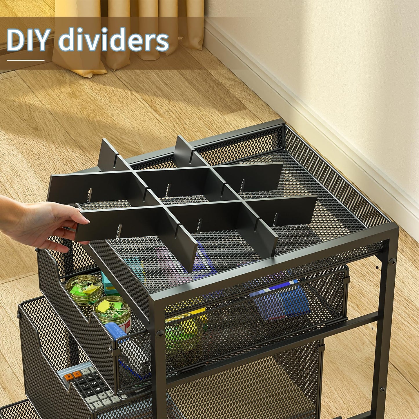 Rolling Utility Cart with 3 Drawers, Craft Organizer and Storage with DIY Divider, Lockable Wheels, Multi-Functional Storage for Art Supplies, Store for Brushes & Paints & Small Parts(Patent Pending)