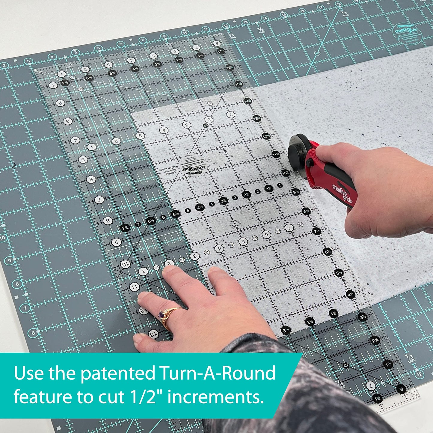 Creative Grids Quilt Ruler 4-1/2in x 12-1/2in Rectangle – CGR412 – Made in USA, Non-Slip Grip Acrylic Quilting, Sewing, Crafting, Patchwork Ruler for Measuring & Cutting Fabric