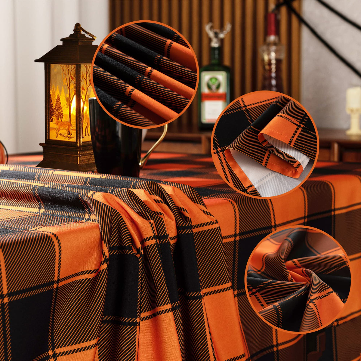 MikiUp Checkered Rectangle Halloween Tablecloth - Waterproof, Wrinkle Resistant and Washable Gingham Table Cloth Decorative Table Cover for Party, Orange/Black 60 x 84 Inch