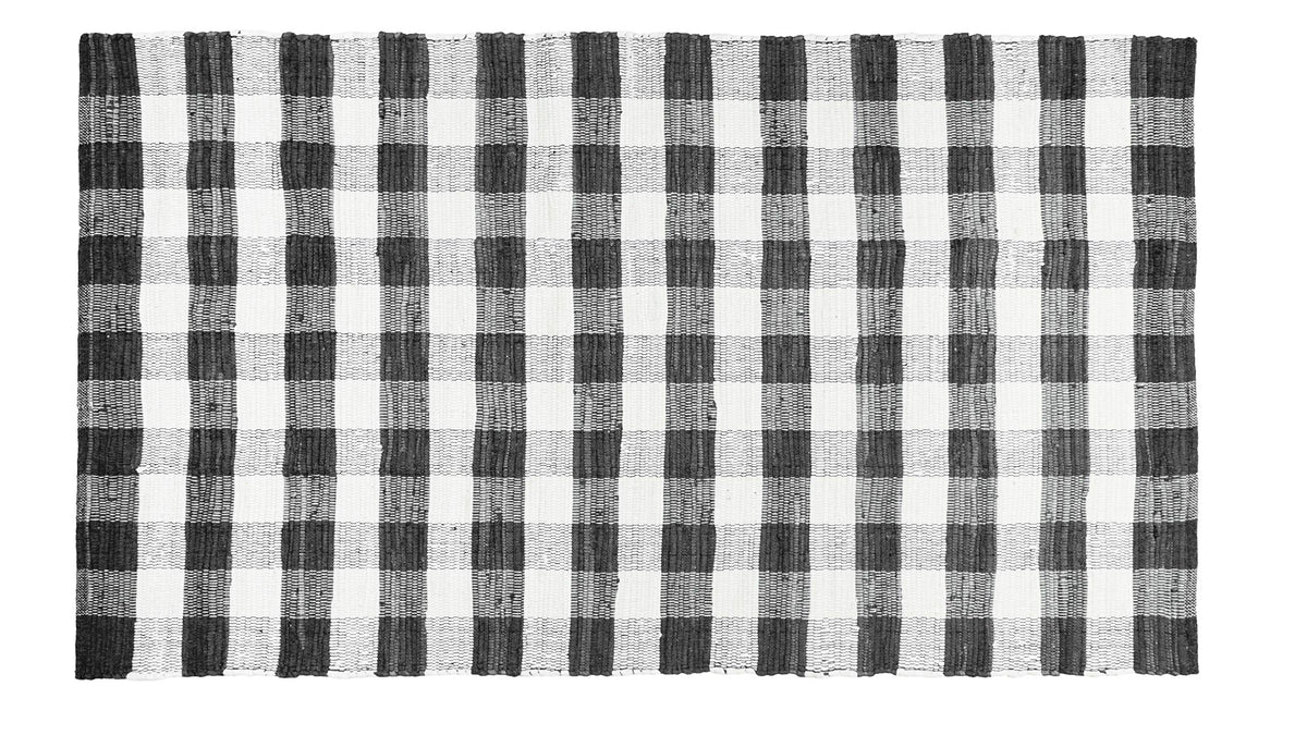 GLAMBURG Cotton Reversible Area Rug 3' x 5' Farmhouse Floor Mat, Handwoven Washable Carpet Checkered Plaid Rug for Front Porch Living Room Kitchen Bedroom - Black White