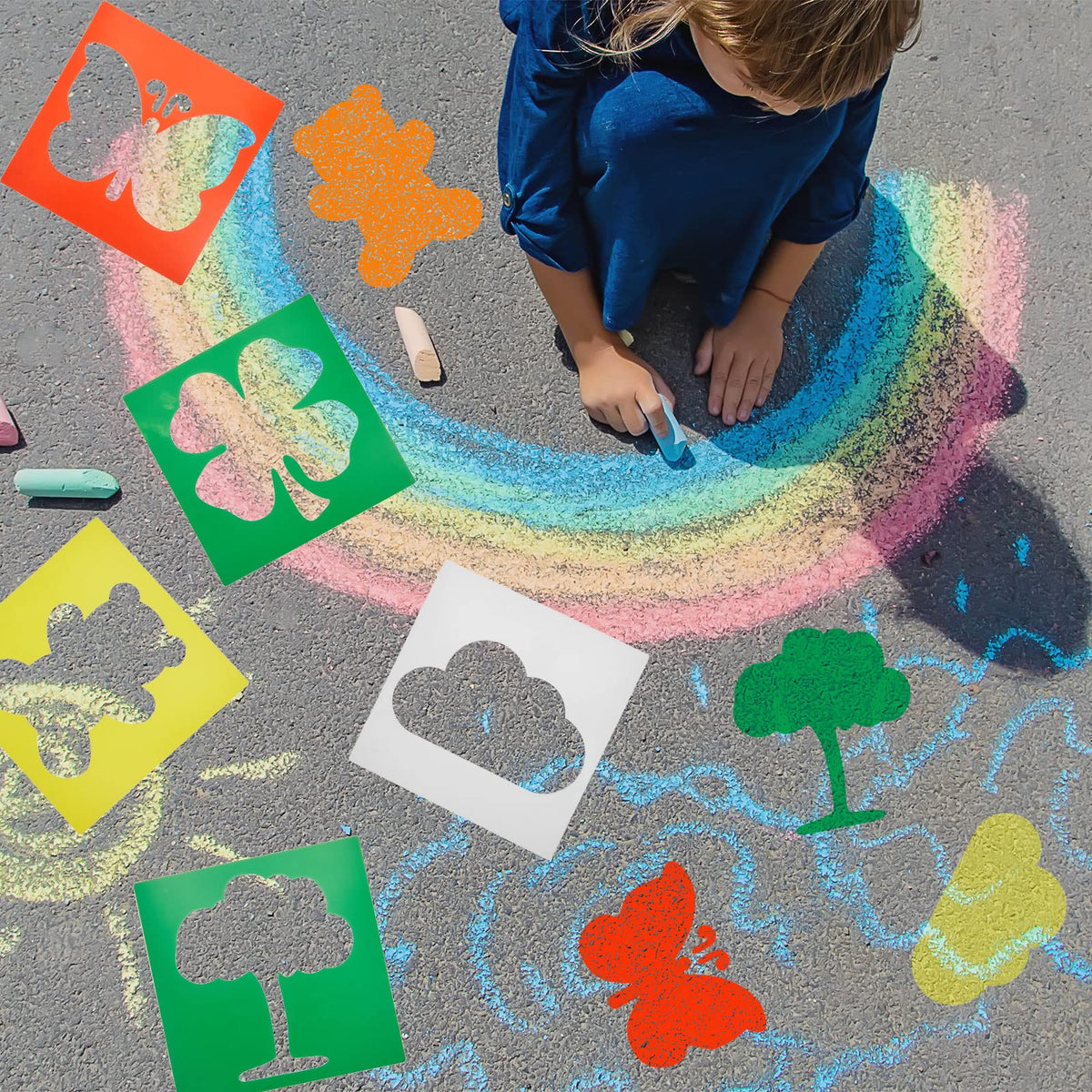 Epakh 24 Pieces Stencils for Kids 8 Inches Drawing Stencils Chalk Template Large Washable Geometric and Garden Themed Primary Shape Template for Kids Toddlers Preschooler(Primary Style)