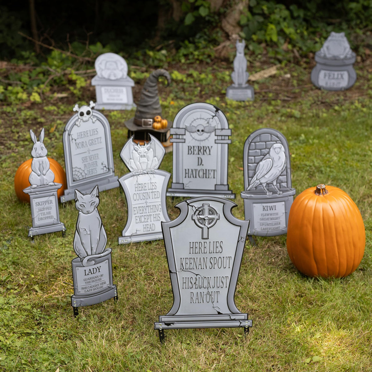 3-D Metal Halloween Ghost XL 17" Tombstone w Stakes - RIP Nora Gretz- Durable, Rustproof, UV Raised Printing- Upgrade Your Haunted House Mansion w Cemetery Lawn Decor- No More Flimsy Foam Graveyards