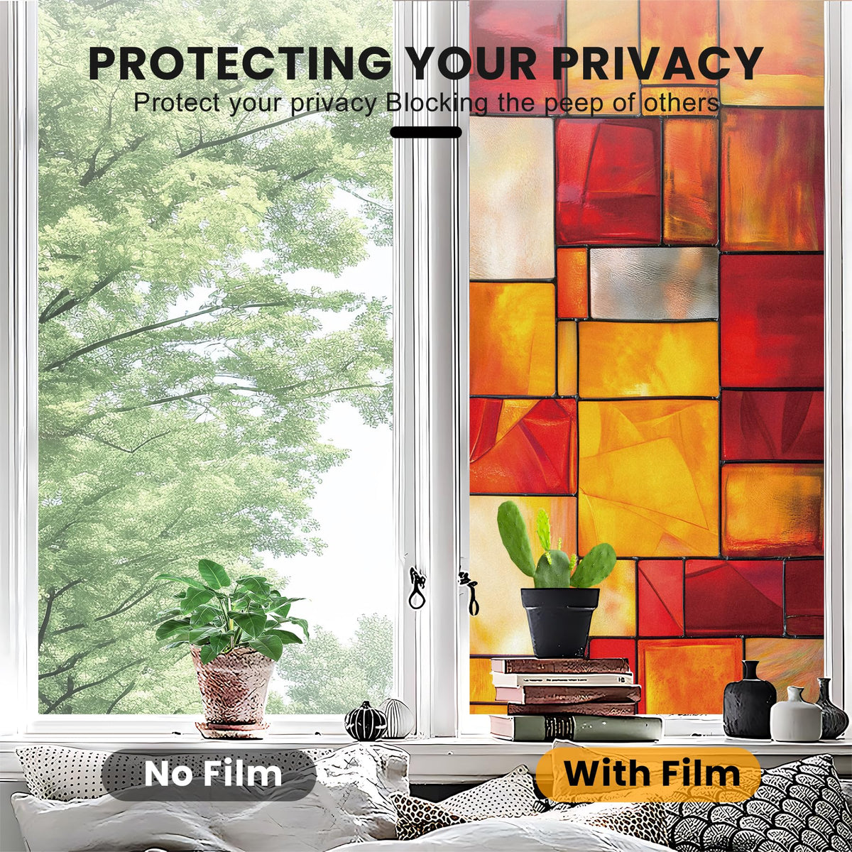 AOHMPT Stained Glass Window Privacy Film Static Cling - Rainbow Glass Decorative Sun Blocking Window Covering, Non-Adhesive Removable Stickers for Home & Office, 17.5" x 39.3"