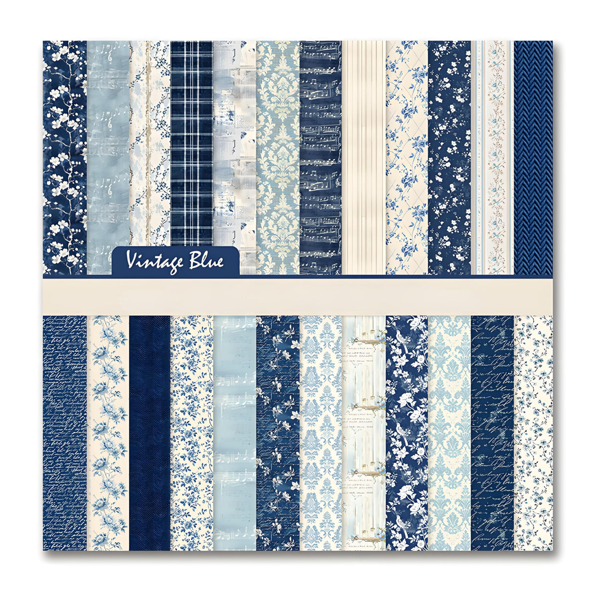 VIVIQUEN Navy Blue Vintage Floral Scrapbook Paper – 24 Sheets Double-Sided Botanical Designs with Antique Flower Textures, Acid-Free 160g Cardstock for DIY Crafts, Card Making, Scrapbook, Photo Albums