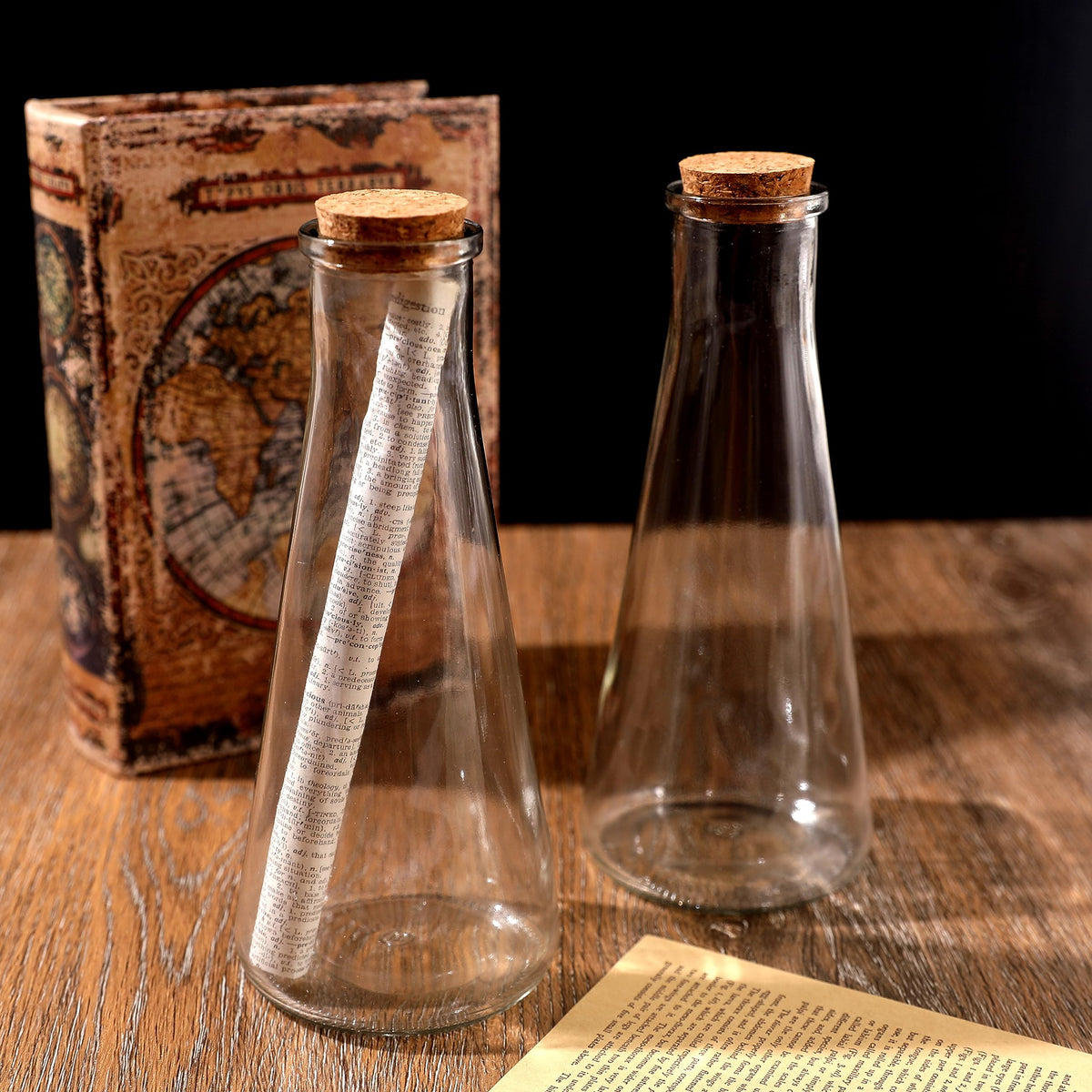 Magic Season Decorative Glass Bottles with Cork Stoppers (350 ml Tapered Bottles / 2 Pcs)