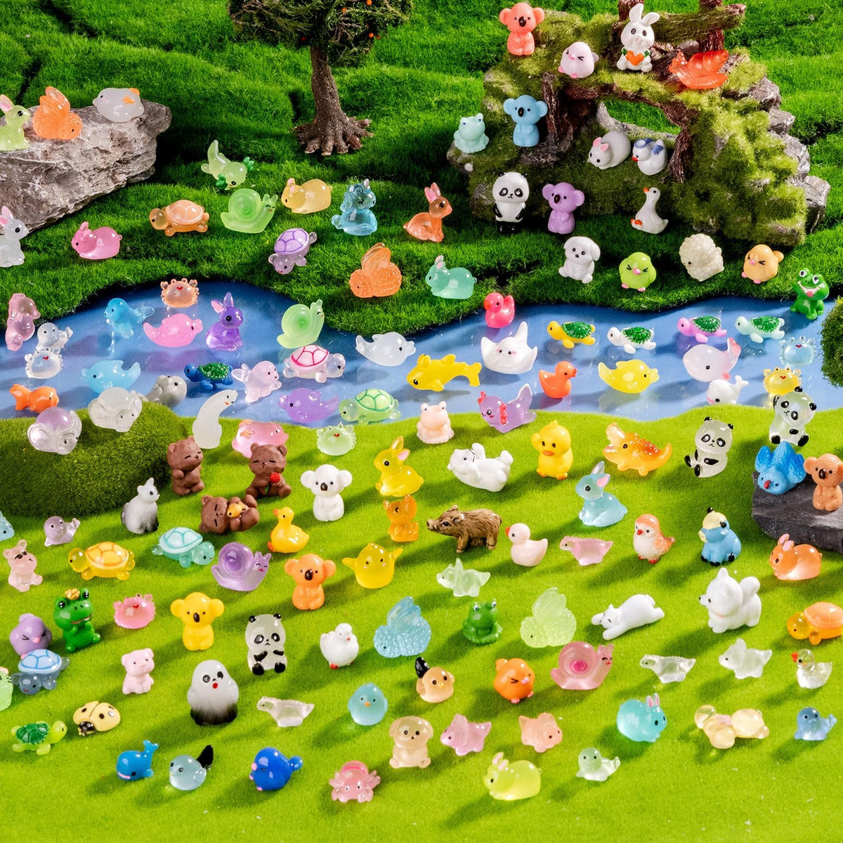 jrootouh 140 Pack Mini Animals Tiny Duck，Cow，Bee Figurines Bulk for Miniature Dollhouse Decor Accessories Garden Aquarium Potted Ornament Party DIY Charms Office Classroom Activity to Hide