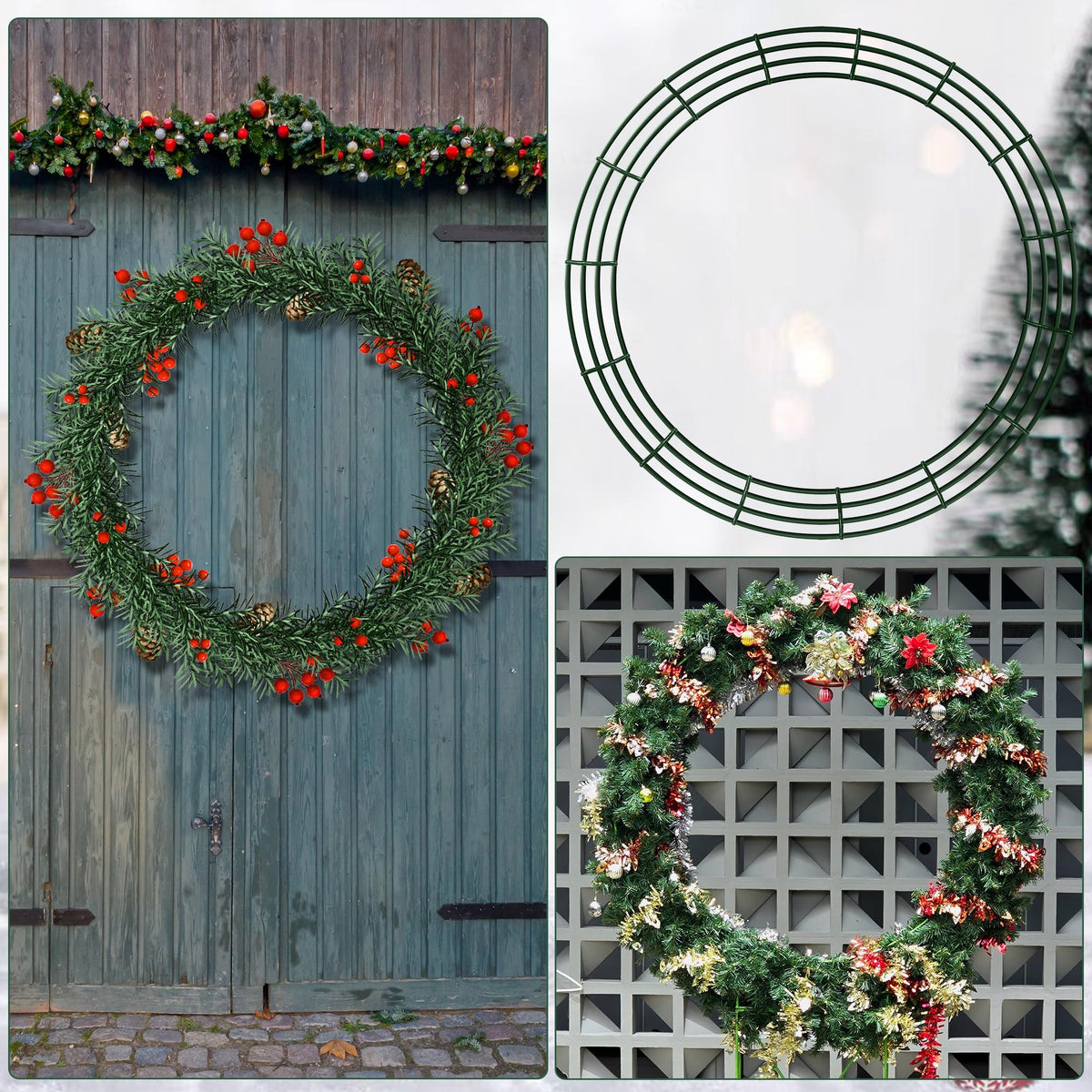Aodaer 24 Pack 30 Inch Wire Wreath Frame Christmas Dark Green Wire Wreath Ring Round Metal DIY Floral Crafts Wreaths for Halloween New Year Holiday Valentines Day Decorations