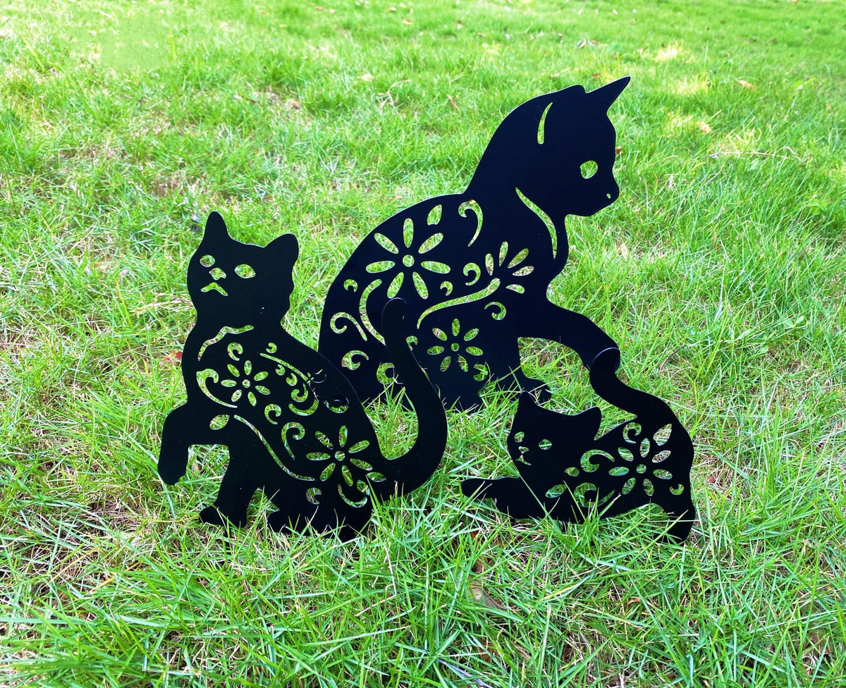 RANNYOZIO 3 Pack Cat Decorative Garden Stake Metal Cat Garden Statues Black Cats Silhouette for Yard Outdoor Decor Lawn Ornaments