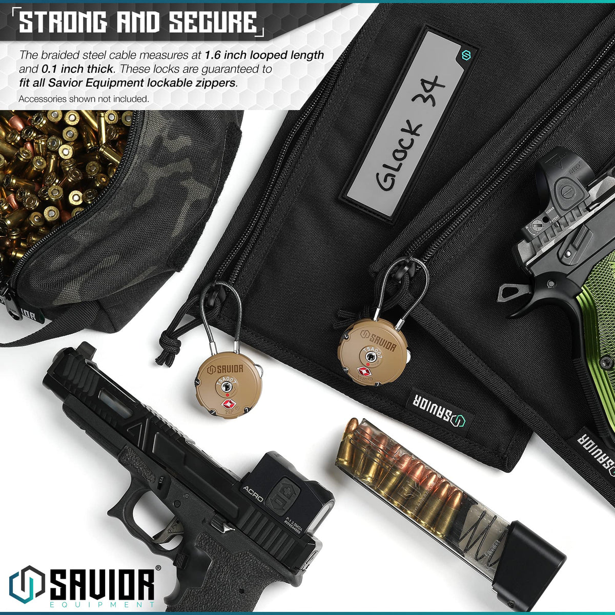 Savior Equipment Quality TSA-Approved 3-Digit Combination Cable Travel Luggage Locks for Rifle Bag Firearm Gun Case Accessories Ammo Boxes Outdoor Storage, Savior Teal, 4-Pack