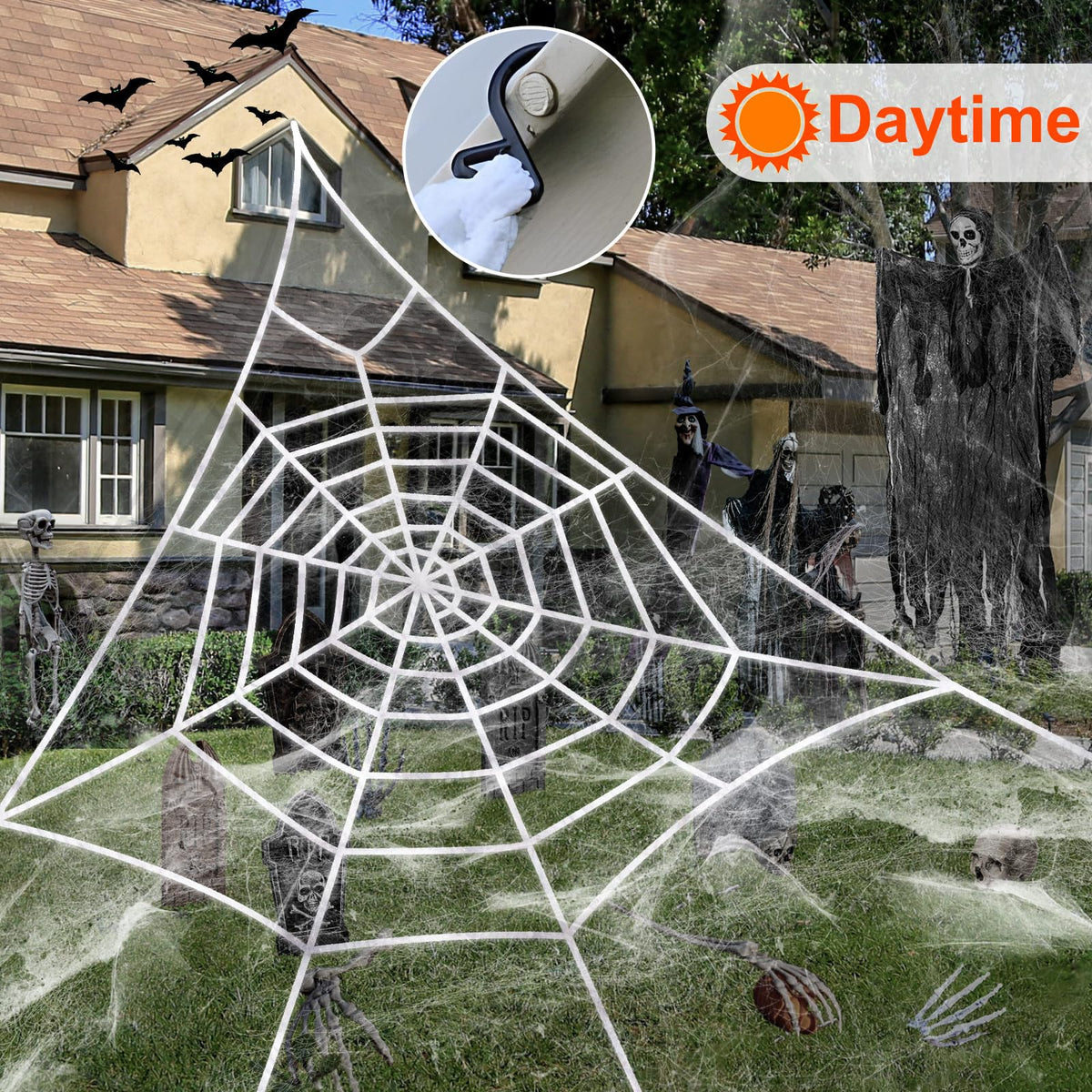 Giant Spider Webs Halloween Decoration Outdoor,Halloween Spider Web for Scary Halloween Yard Decorations