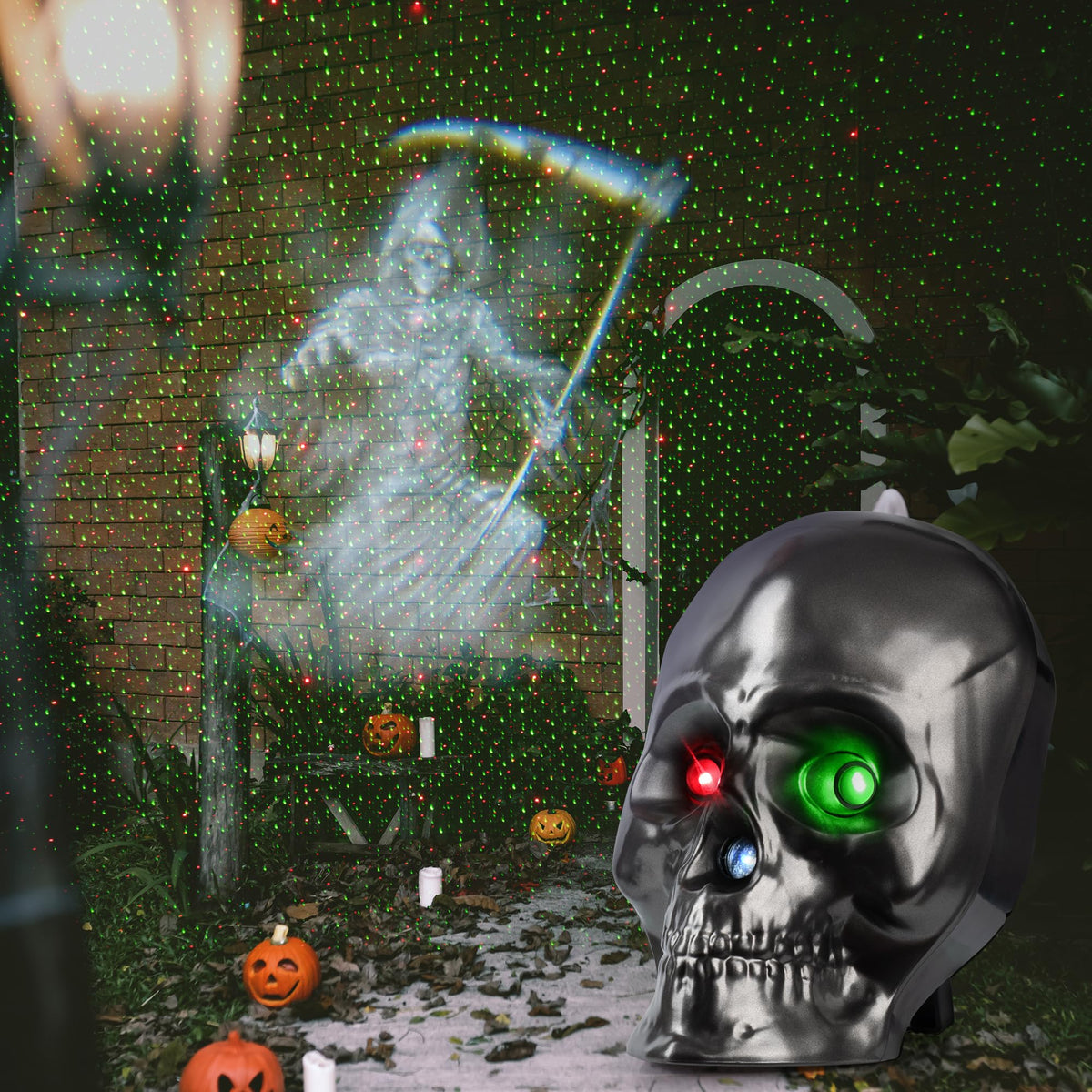 Halloween Projector Lights, Ghost Skeleton Halloween Laser Lights in Skull Shape, 5 Modes and Spooky Screams, Halloween Party Decor with Remote Control Timer for Halloween Decorations Indoor