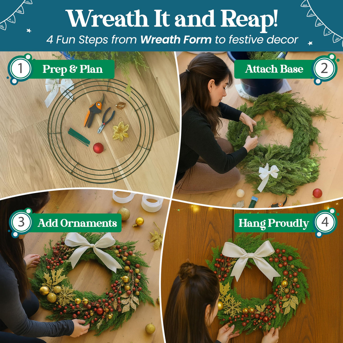Upstout 5-Pack 14 Inch Wire Wreath Frame – Round Metal Wreath Form with Ring Design for DIY Crafts, Floral Projects, and Home Decor – Dark Green Wire Frame for Christmas Holiday & Weddings